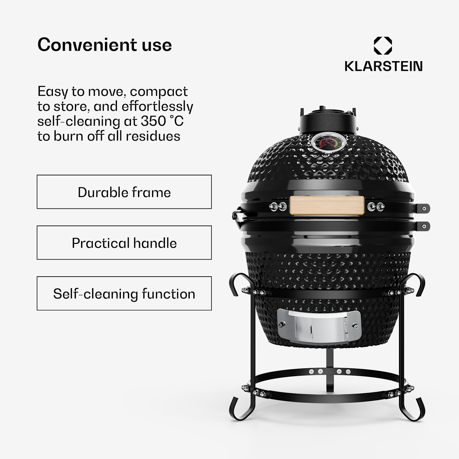 Prince-sized Kamado Grill Ceramic Grill Ovenl 11" Smoker BBQ black Black