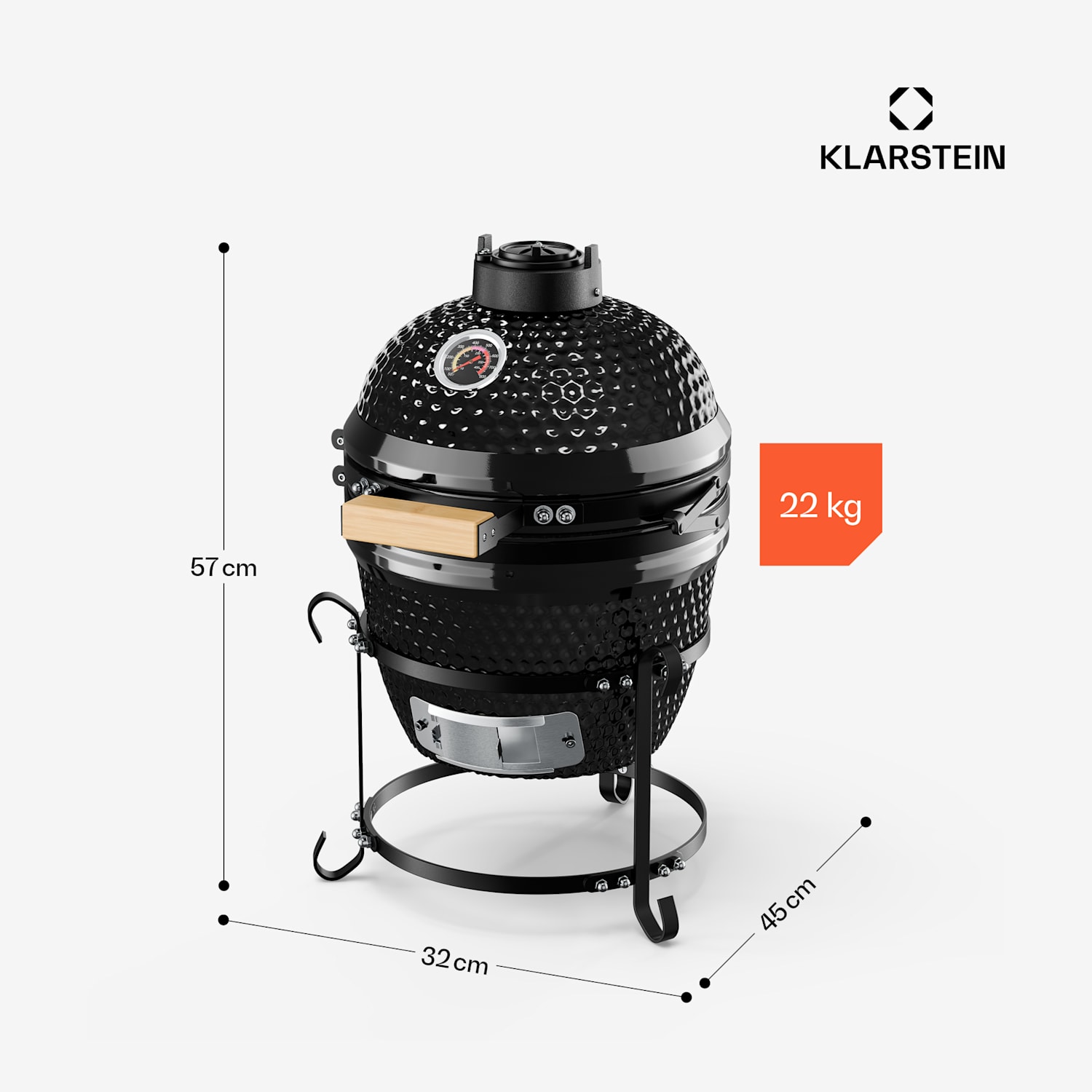 Princesize Kamado-Grill Keramikgrill Edelstahl-Grillrost Smoker BBQ Schwarz