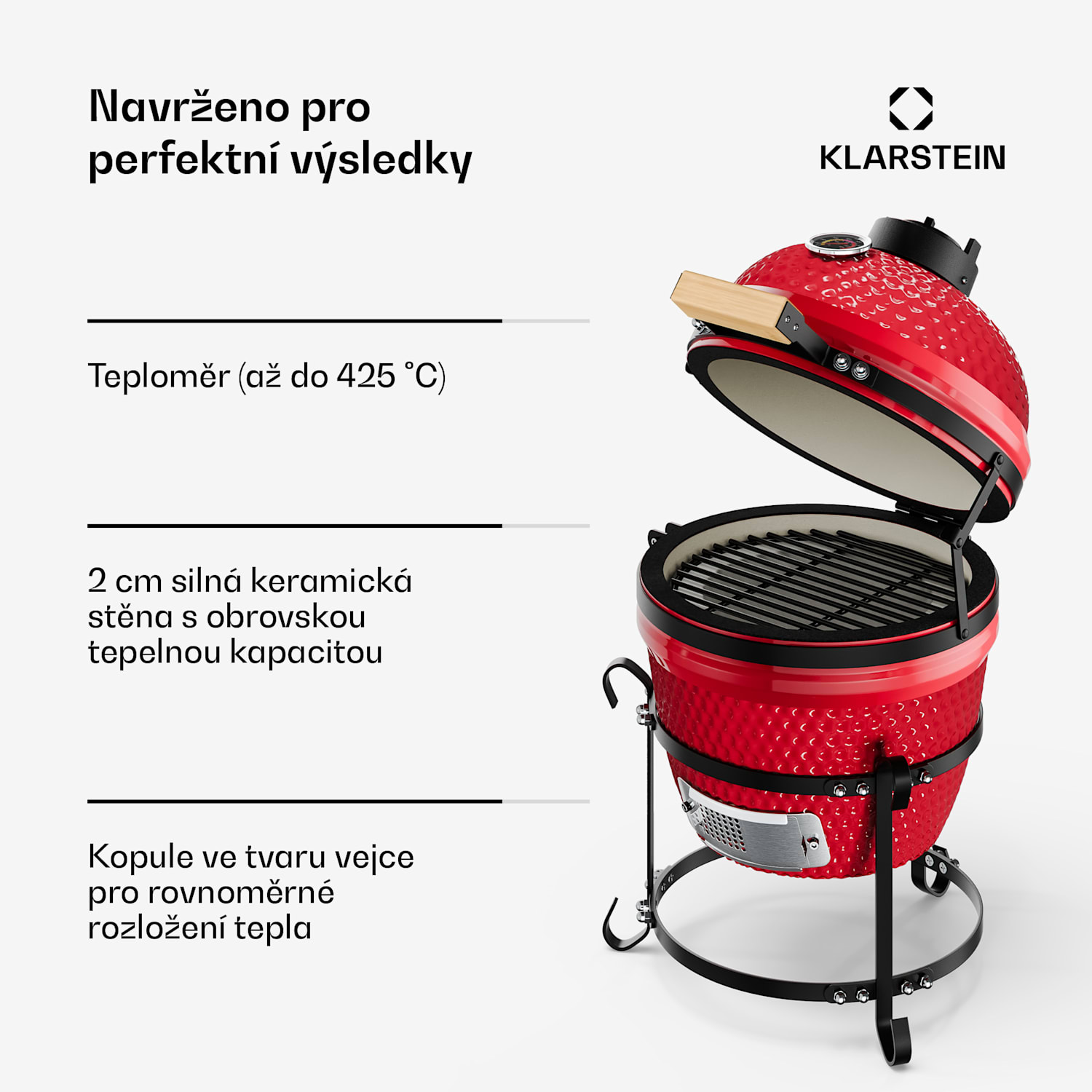 Princesize, kamado gril, keramický, 11", uzení, BBQ, pomalé vaření, červený Červená