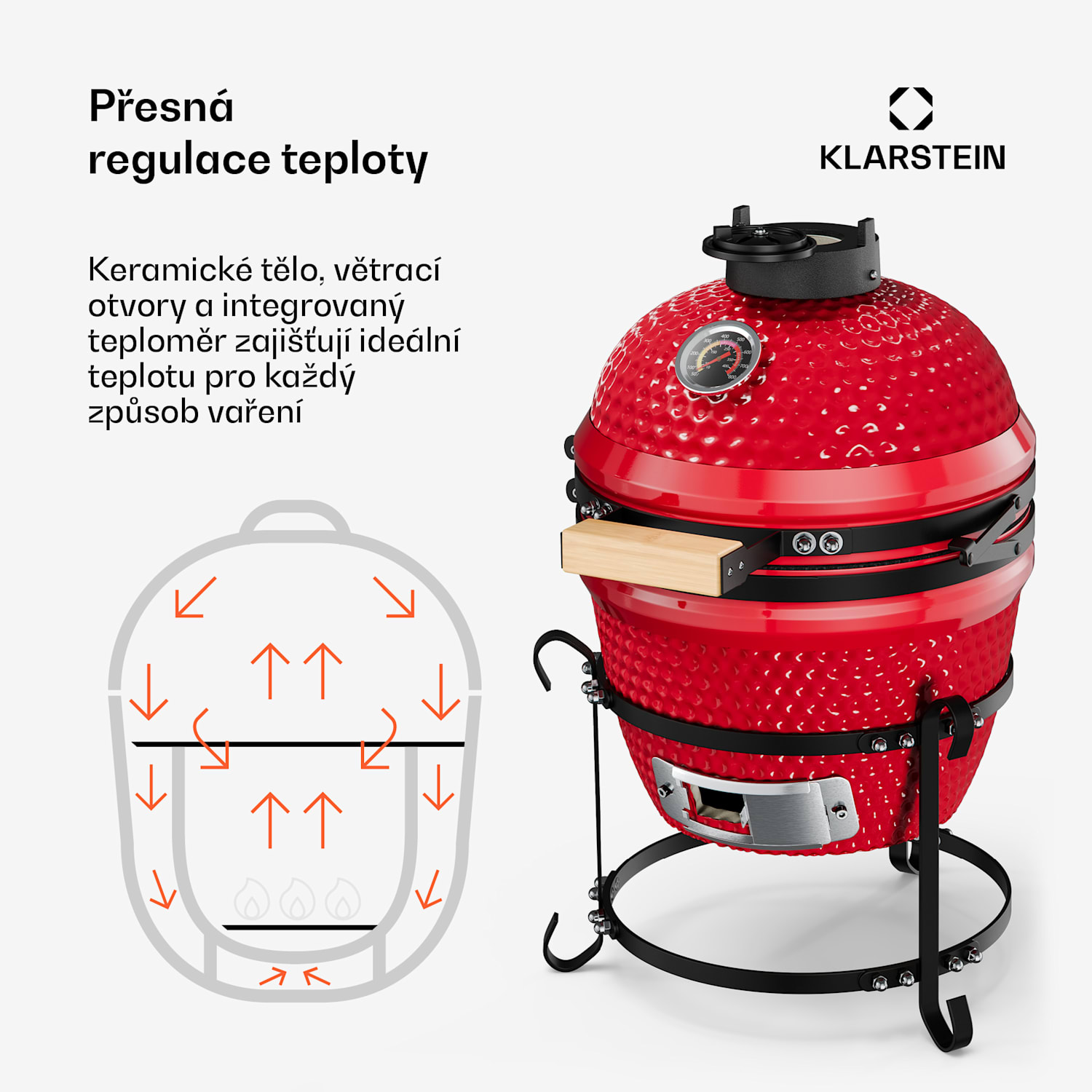 Princesize, kamado gril, keramický, 11", uzení, BBQ, pomalé vaření, červený Červená