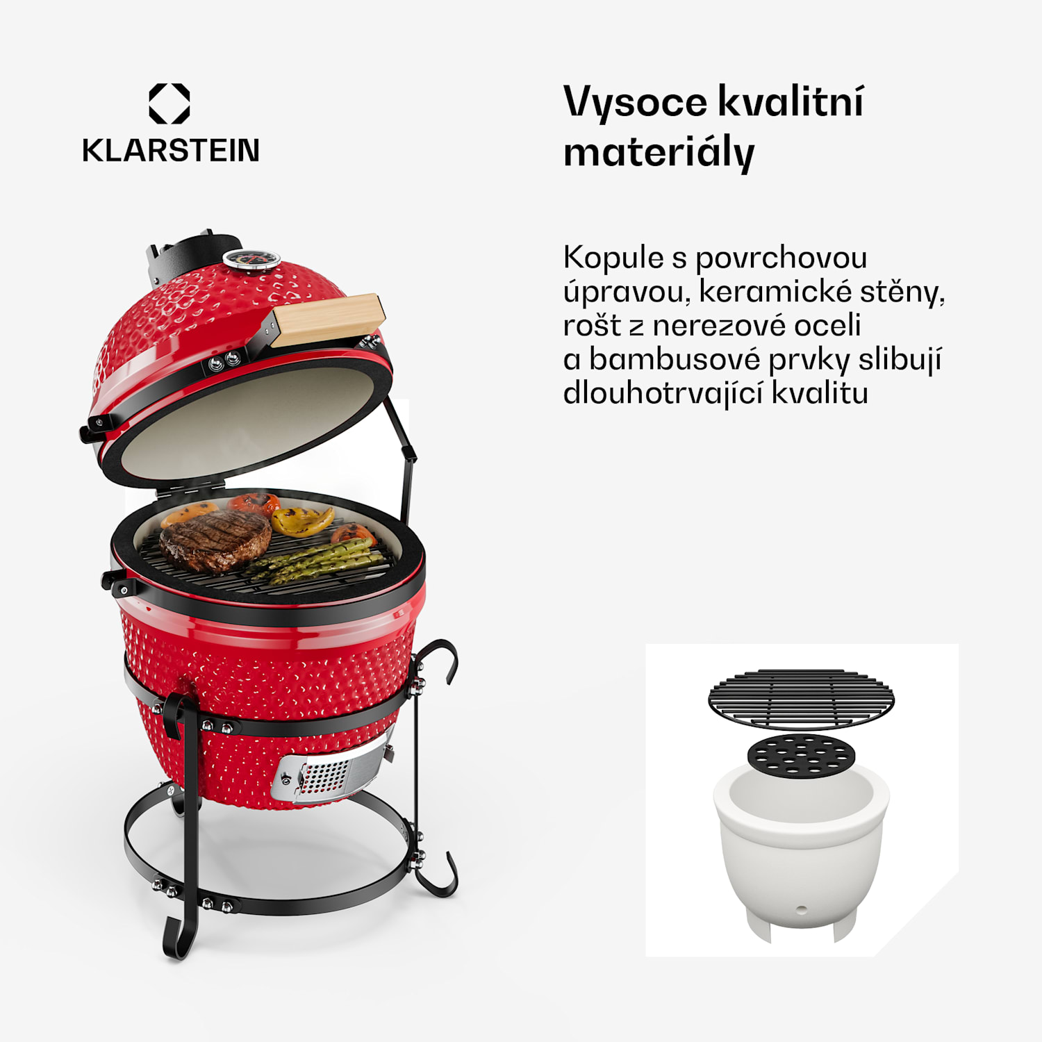 Princesize, kamado gril, keramický, 11", uzení, BBQ, pomalé vaření, červený Červená