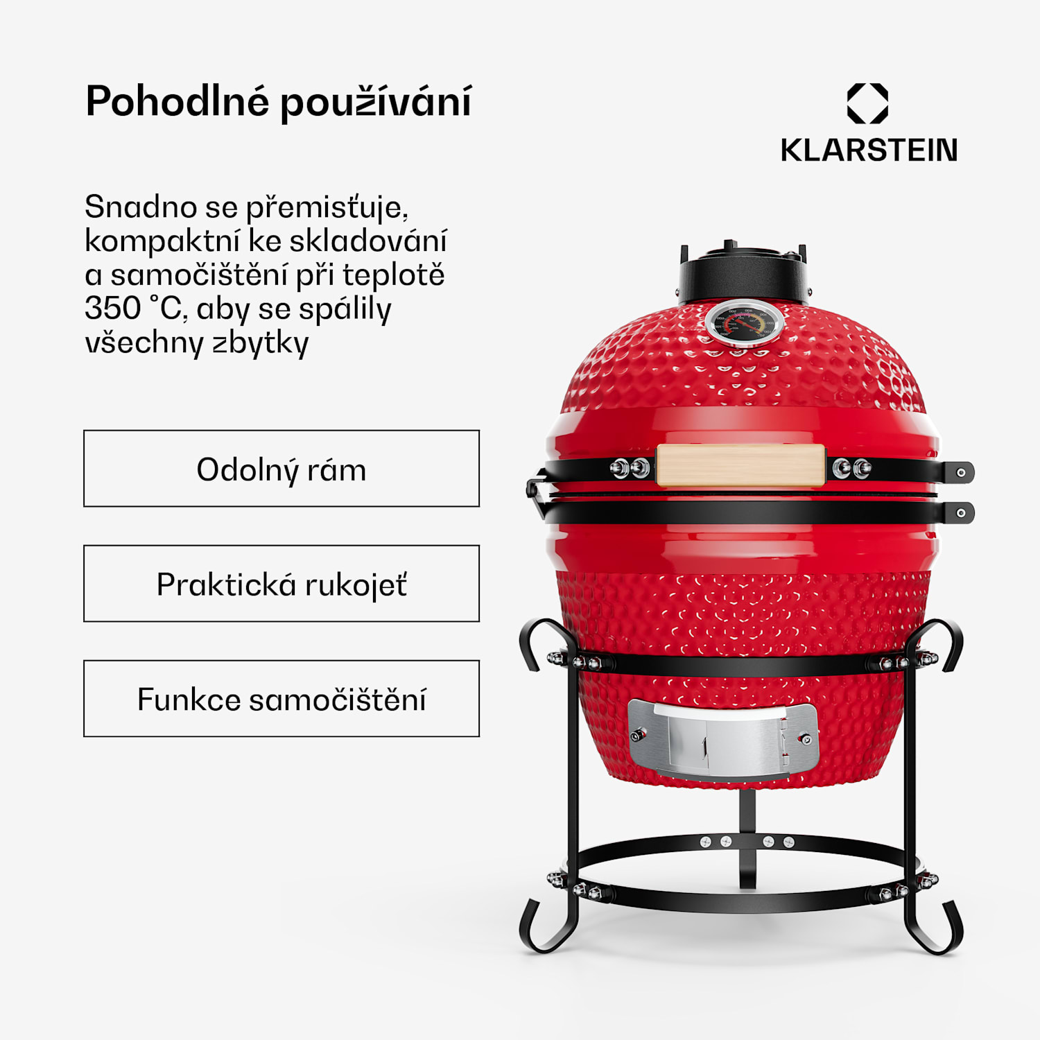Princesize, kamado gril, keramický, 11", uzení, BBQ, pomalé vaření, červený Červená