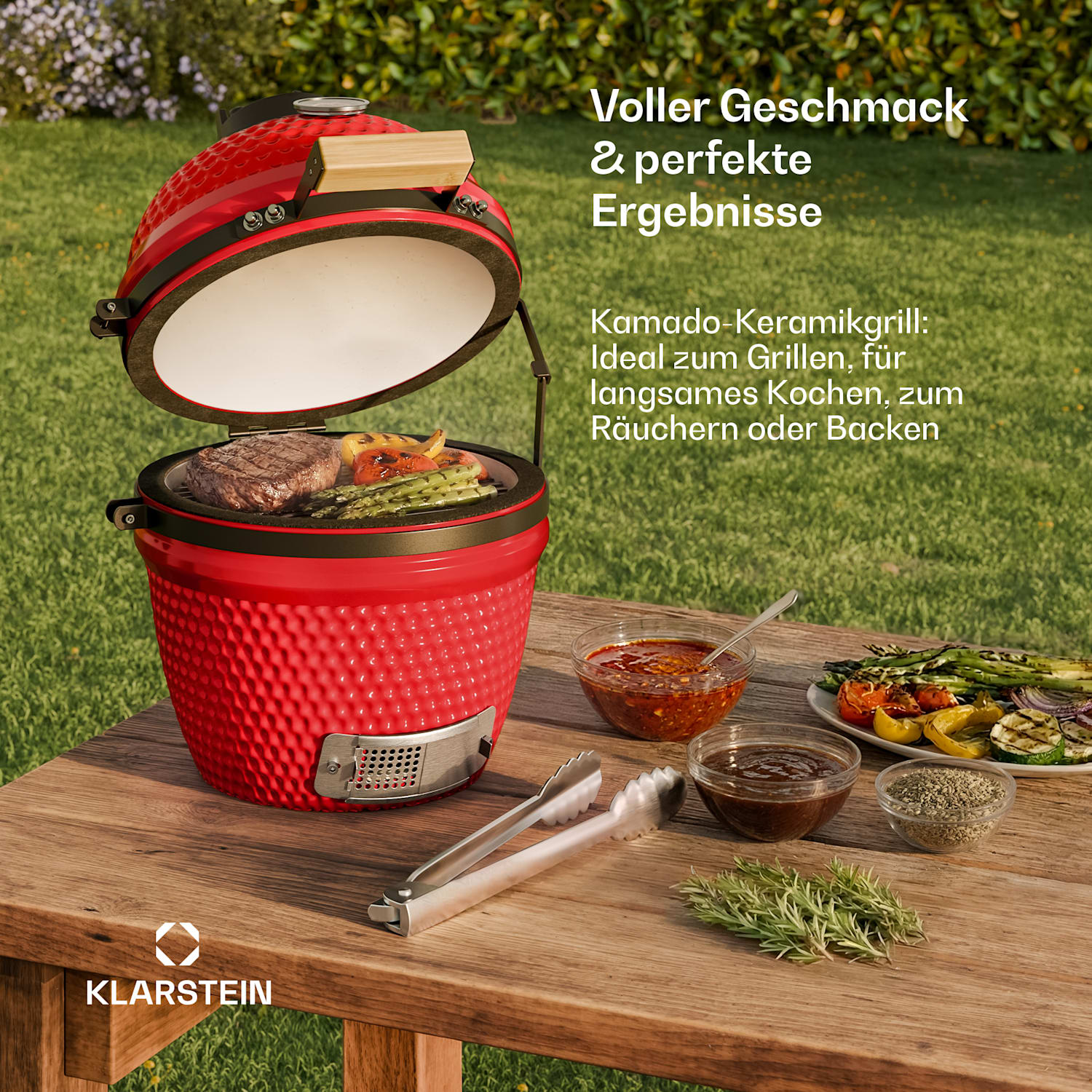 Princesize Kamado-Grill Keramikgrill Edelstahl-Grillrost Smoker BBQ Rot