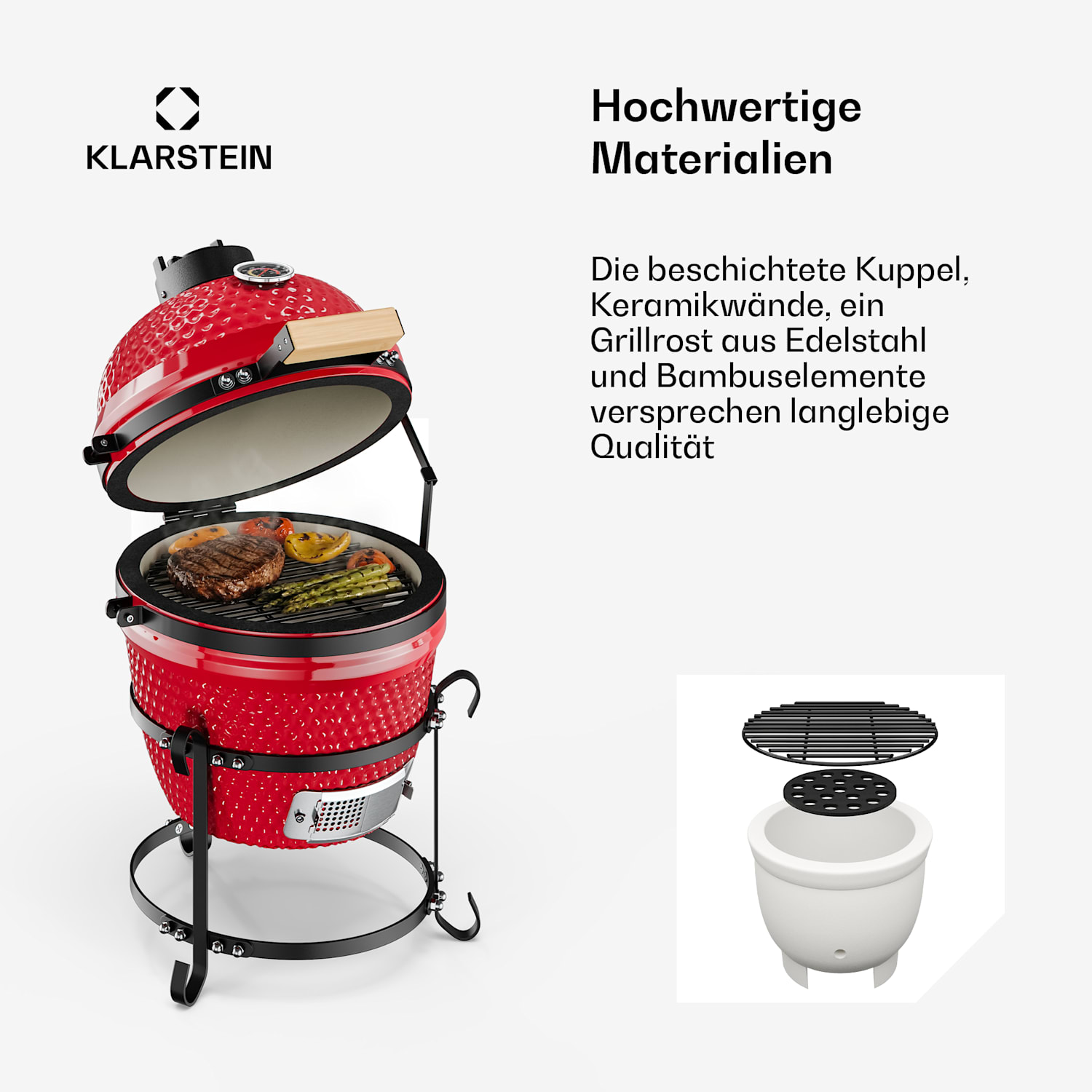 Princesize Kamado-Grill Keramikgrill Edelstahl-Grillrost Smoker BBQ Rot