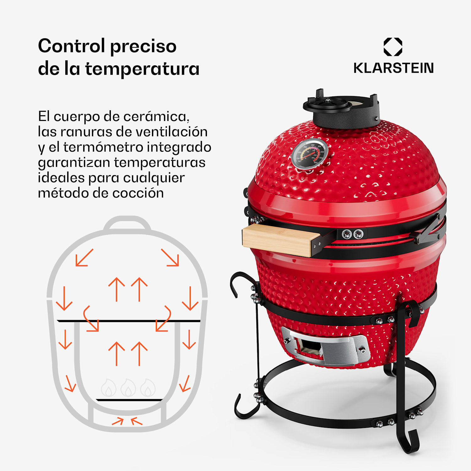 Princesize Parrilla Kamado Parrilla de cerámica Parrilla de acero inoxidable Ahumador BBQ Roja Rojo