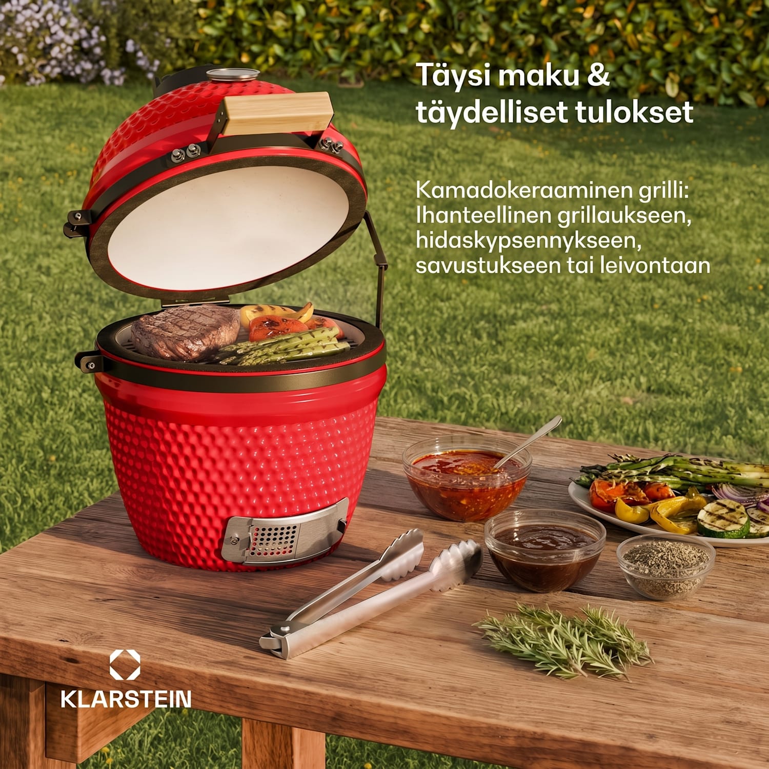 Princesize kamado-grilli keraaminen grilli ruostumaton teräsgrilliritilä savustin BBQ punainen Punainen