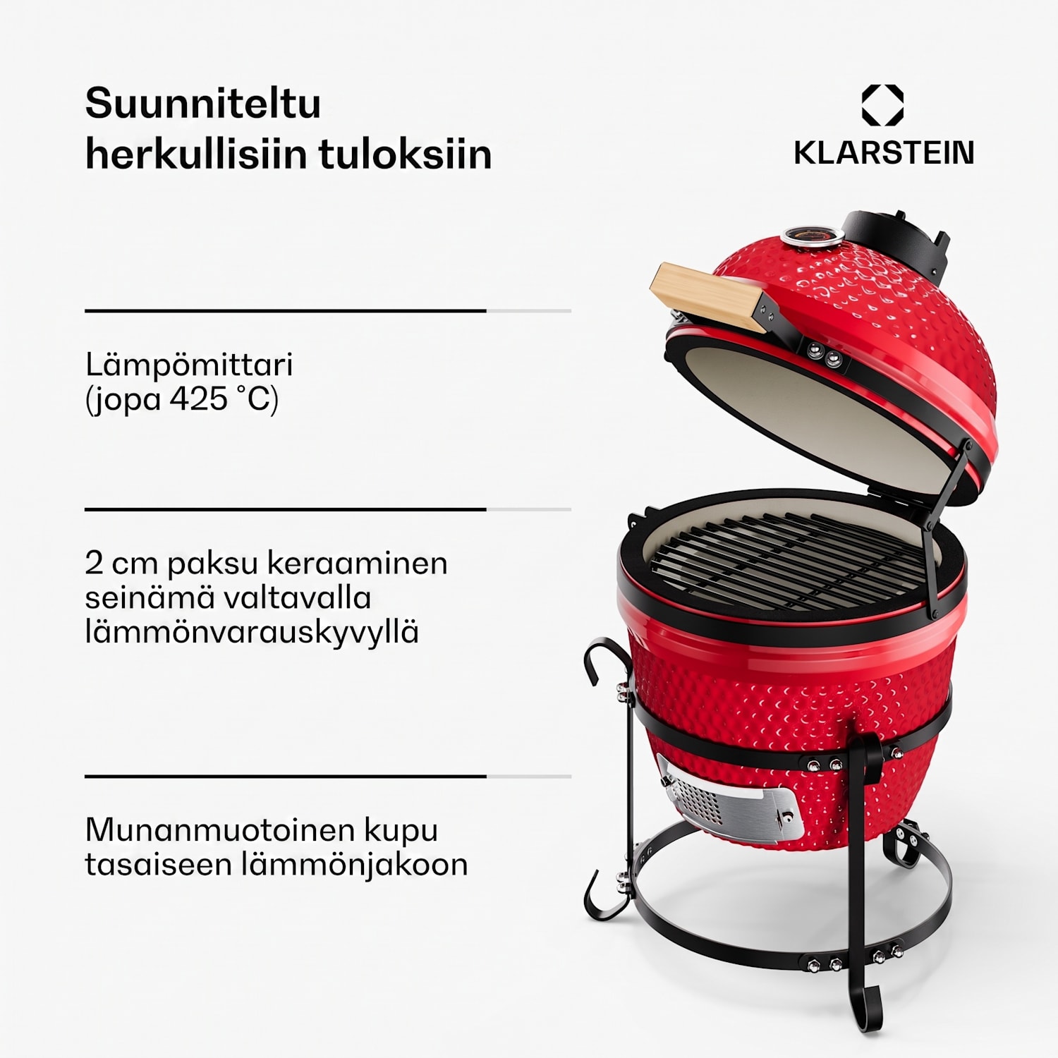 Princesize kamado-grilli keraaminen grilli ruostumaton teräsgrilliritilä savustin BBQ punainen Punainen
