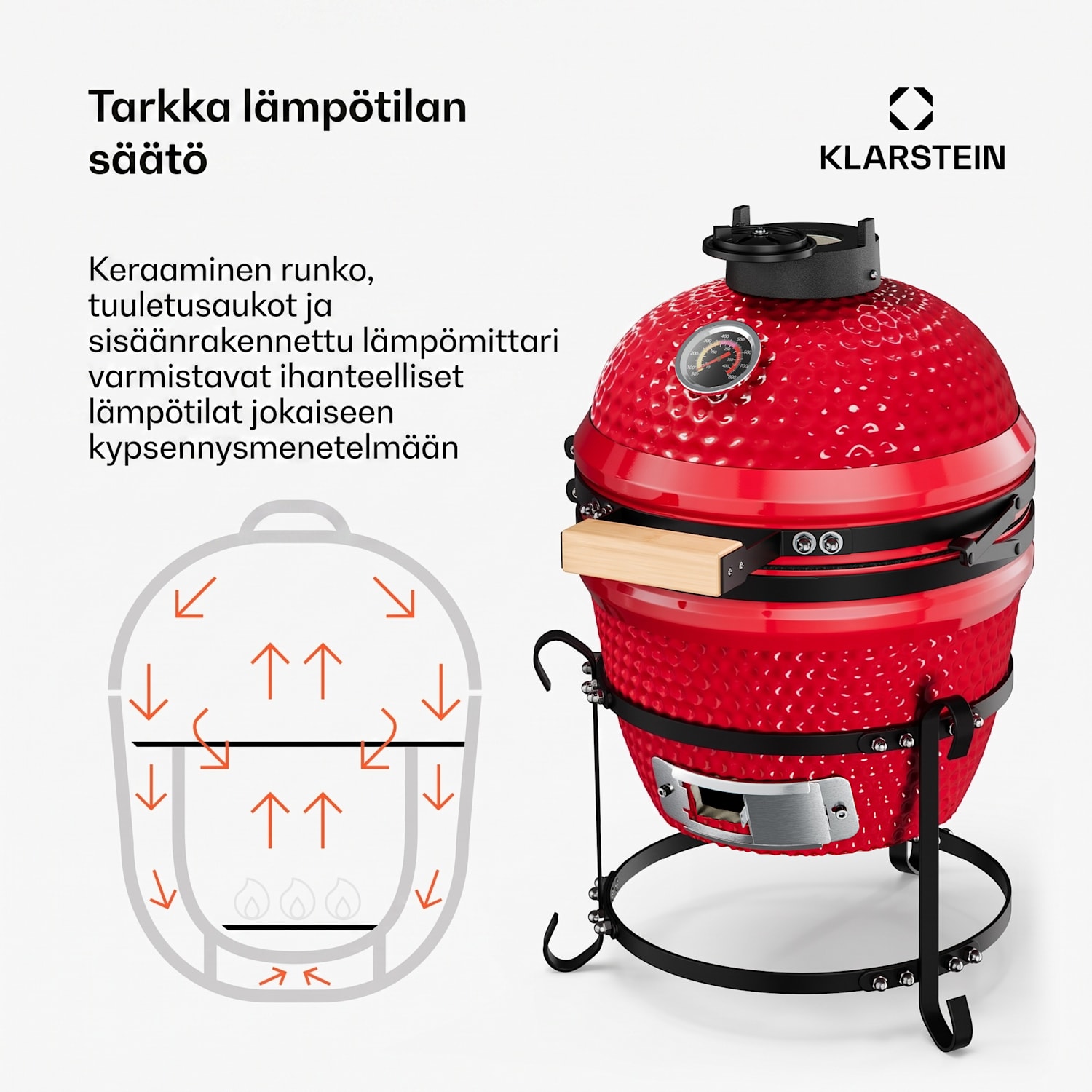 Princesize kamado-grilli keraaminen grilli ruostumaton teräsgrilliritilä savustin BBQ punainen Punainen