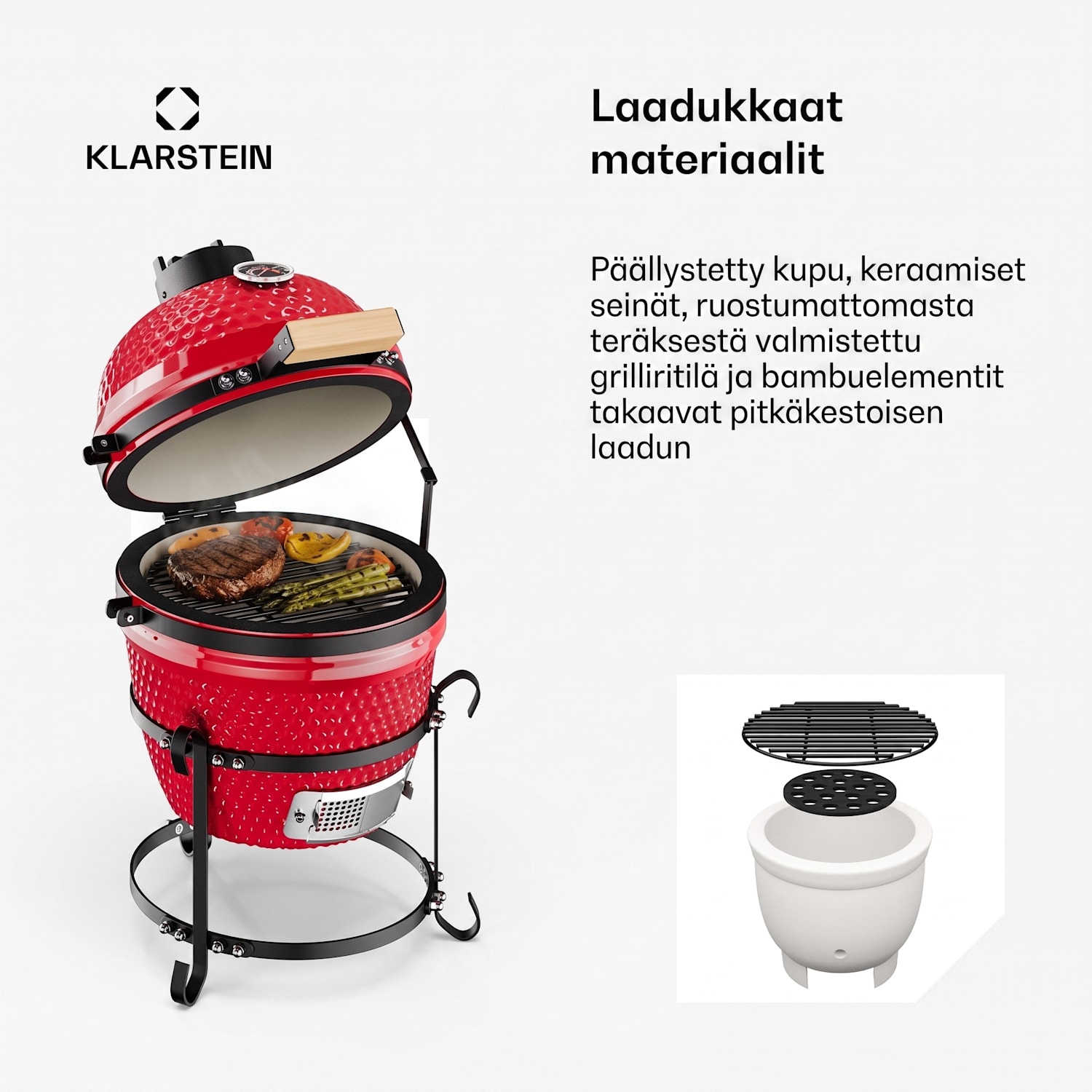 Princesize kamado-grilli keraaminen grilli ruostumaton teräsgrilliritilä savustin BBQ punainen Punainen