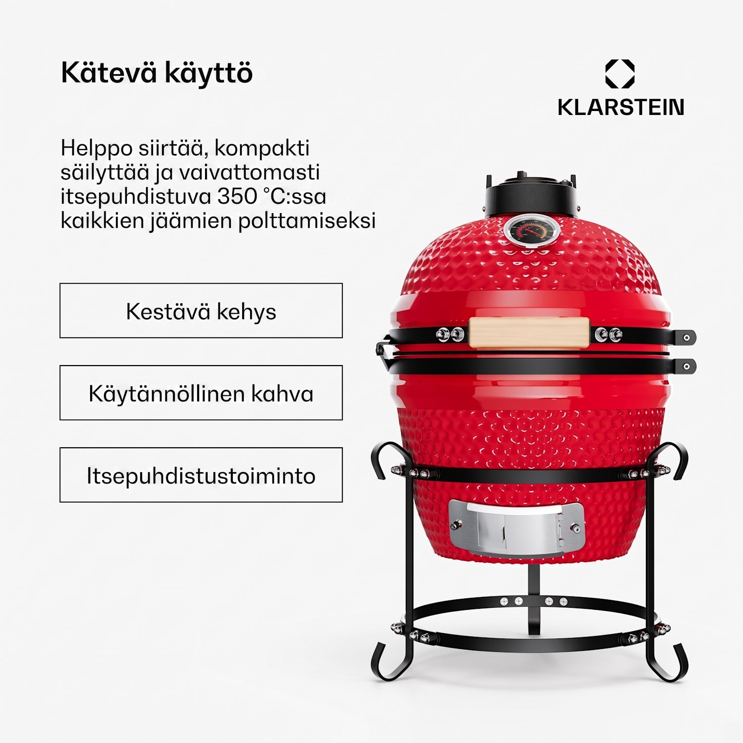 Princesize kamado-grilli keraaminen grilli ruostumaton teräsgrilliritilä savustin BBQ punainen Punainen