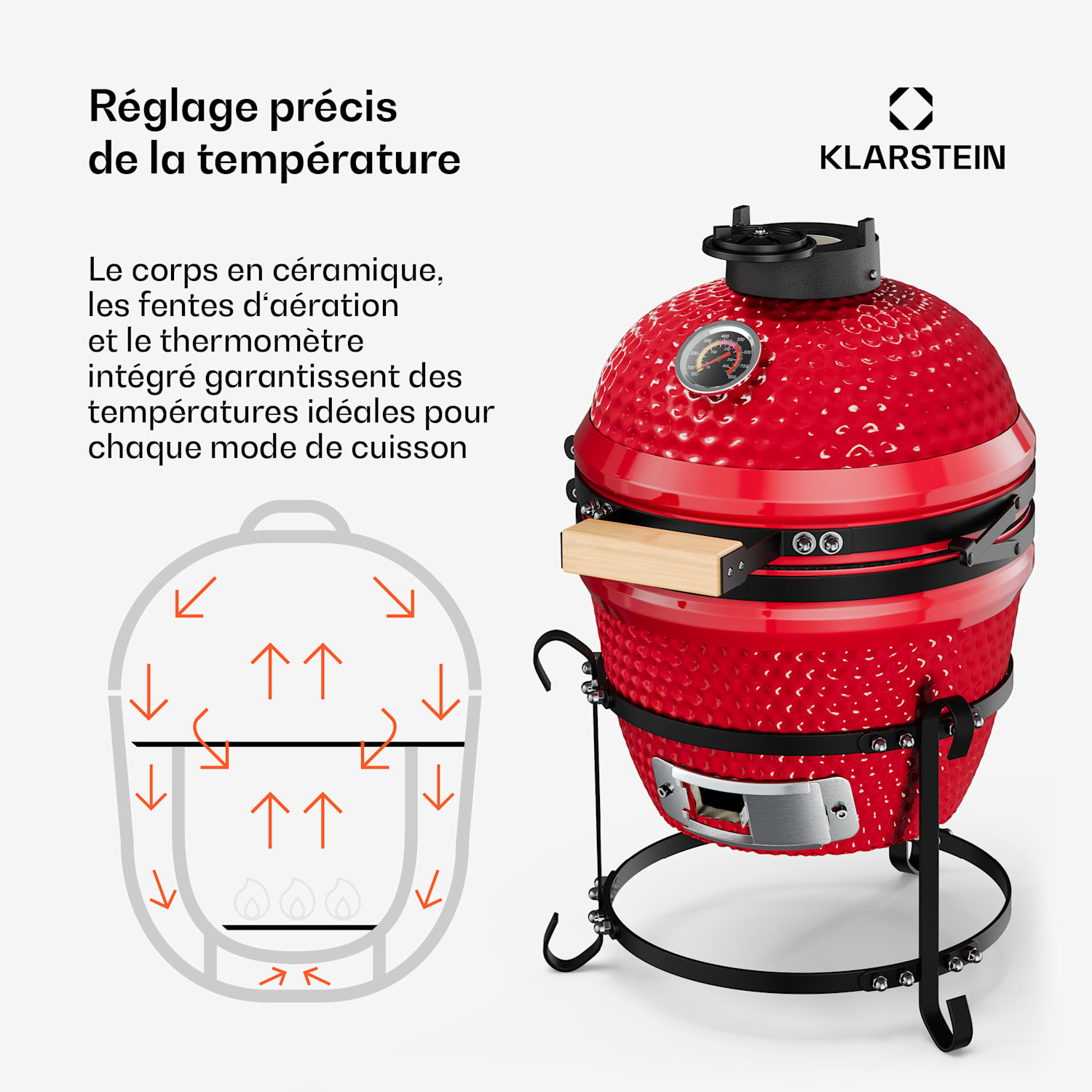 Princesize Kamado-Grill Barbecue en céramique Grille de barbecue en acier inoxydable Barbecue fumoir BBQ rouge Rouge