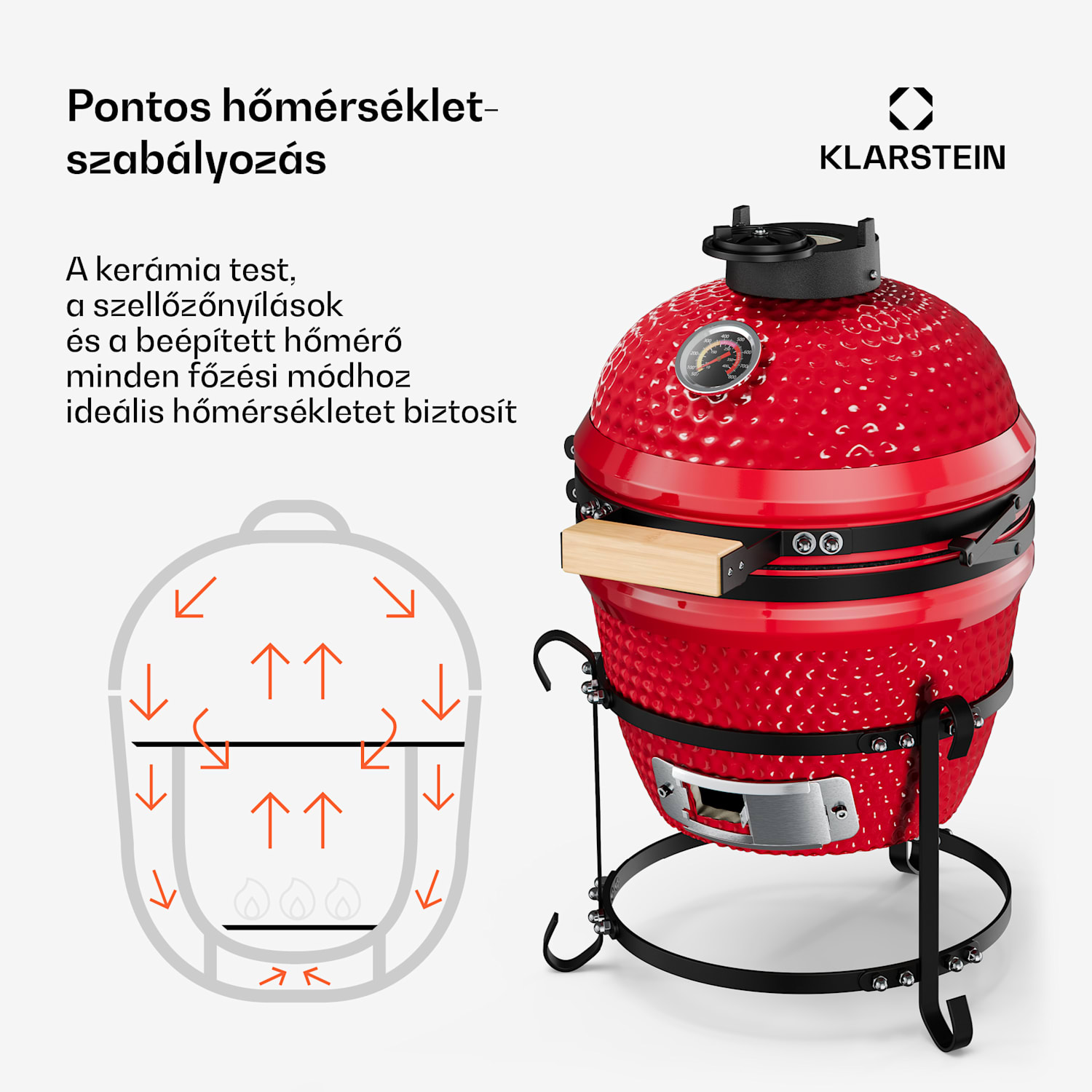 kamado grillsütő, Princesize, kerámia, 11", füstölés, BBQ, lassú sütés, piros Piros