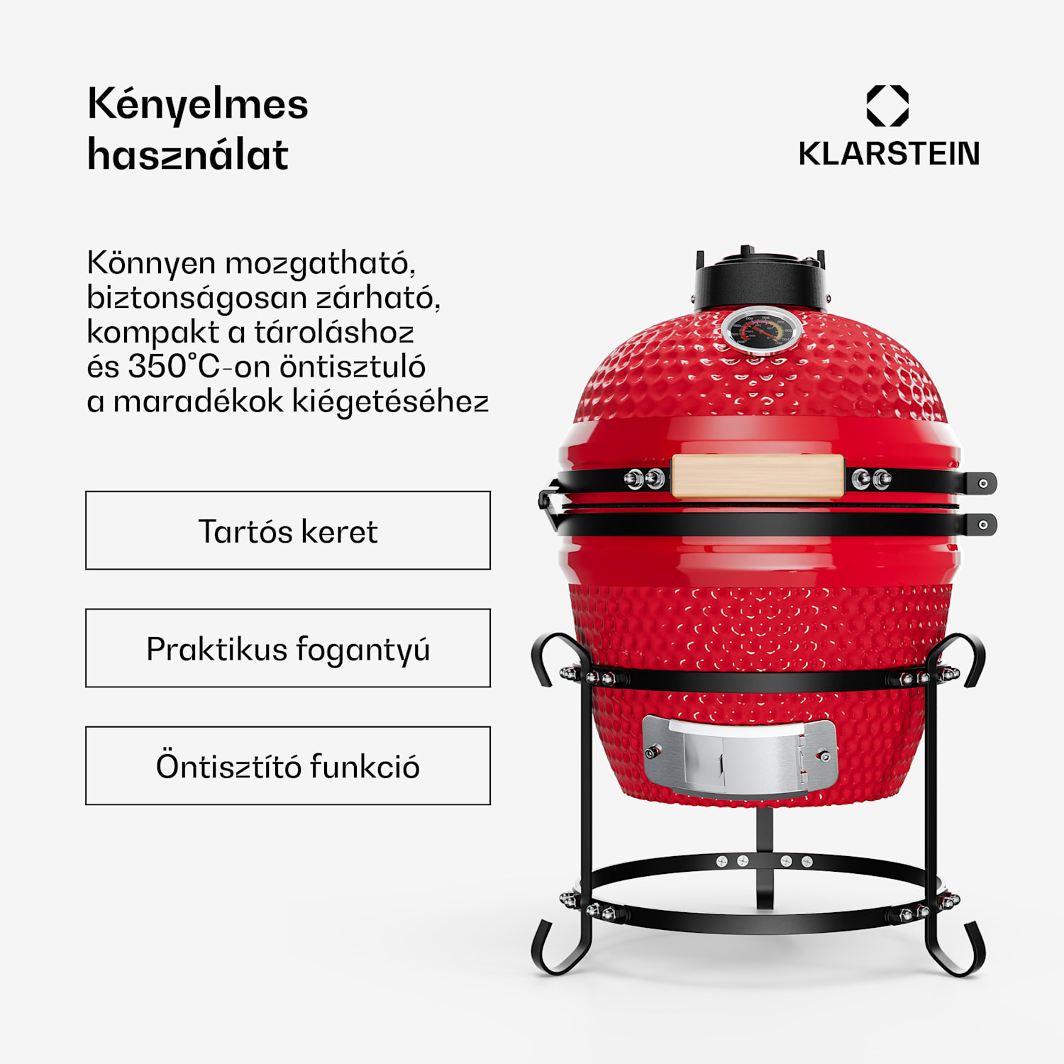 kamado grillsütő, Princesize, kerámia, 11", füstölés, BBQ, lassú sütés, piros Piros