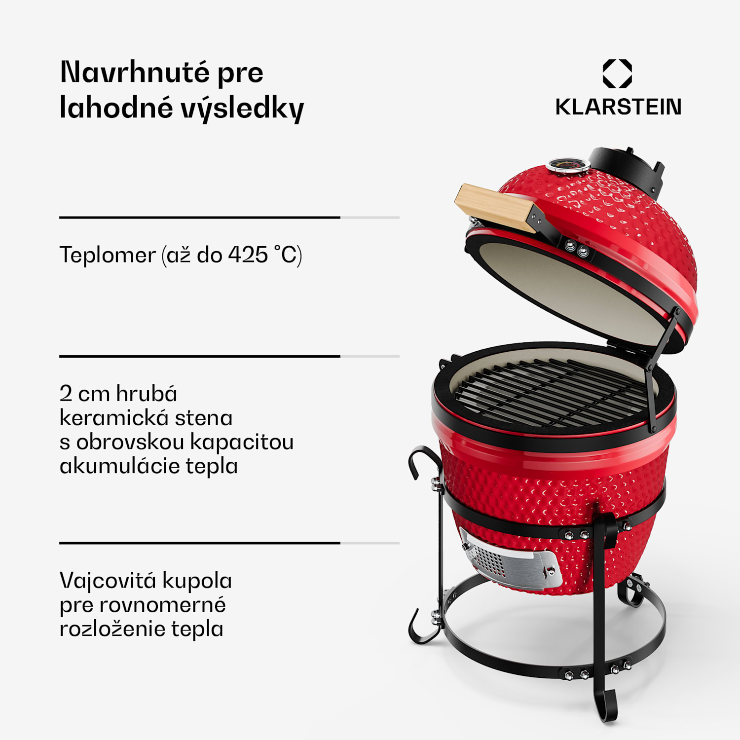 Princesize, kamado gril, keramický, 11", údenie, BBQ, pomalé varenie, červený Červená
