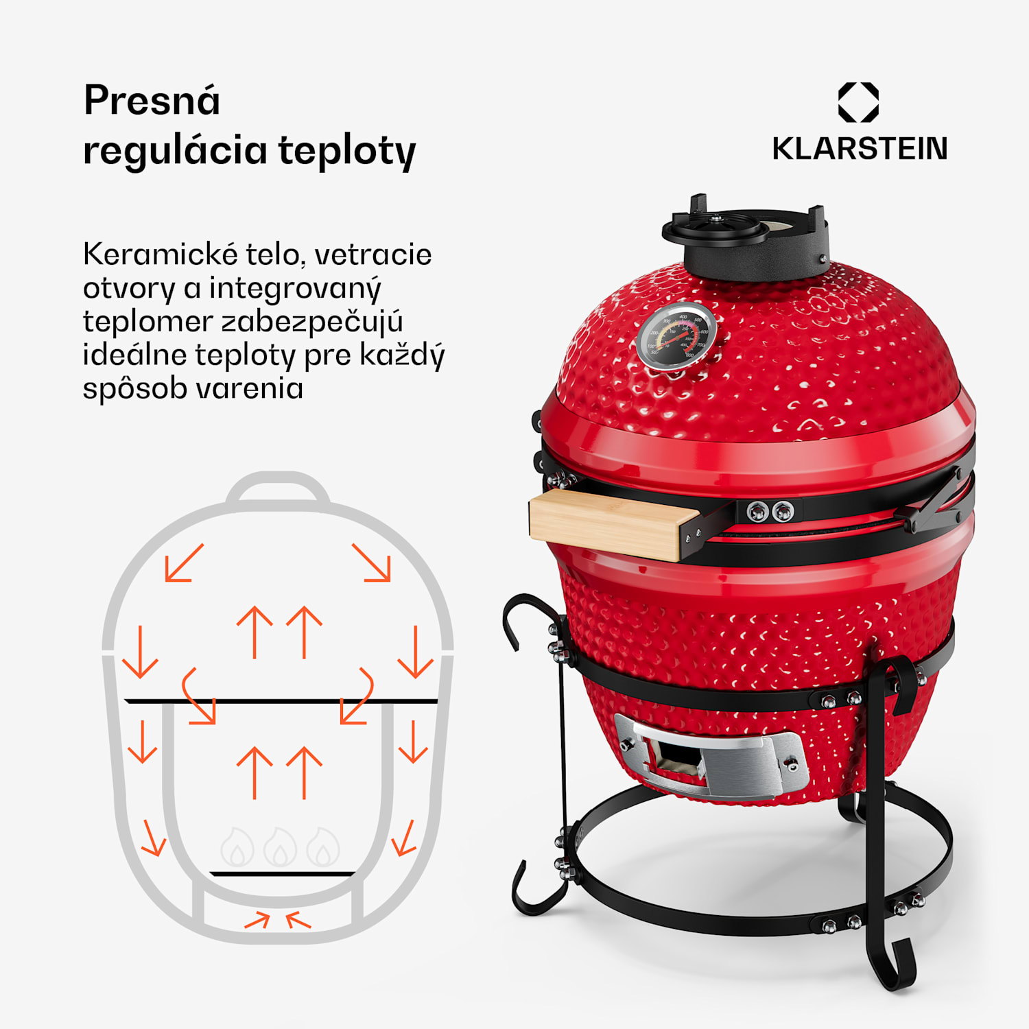 Princesize, kamado gril, keramický, 11", údenie, BBQ, pomalé varenie, červený Červená