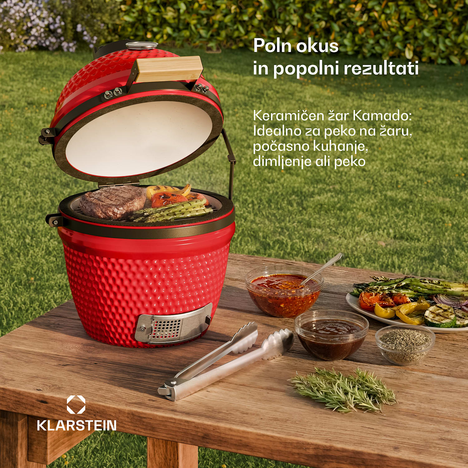 Princesize, kamado žar, keramični, 11", dimljenje, BBQ, počasno kuhanje, rdeča Rdeča