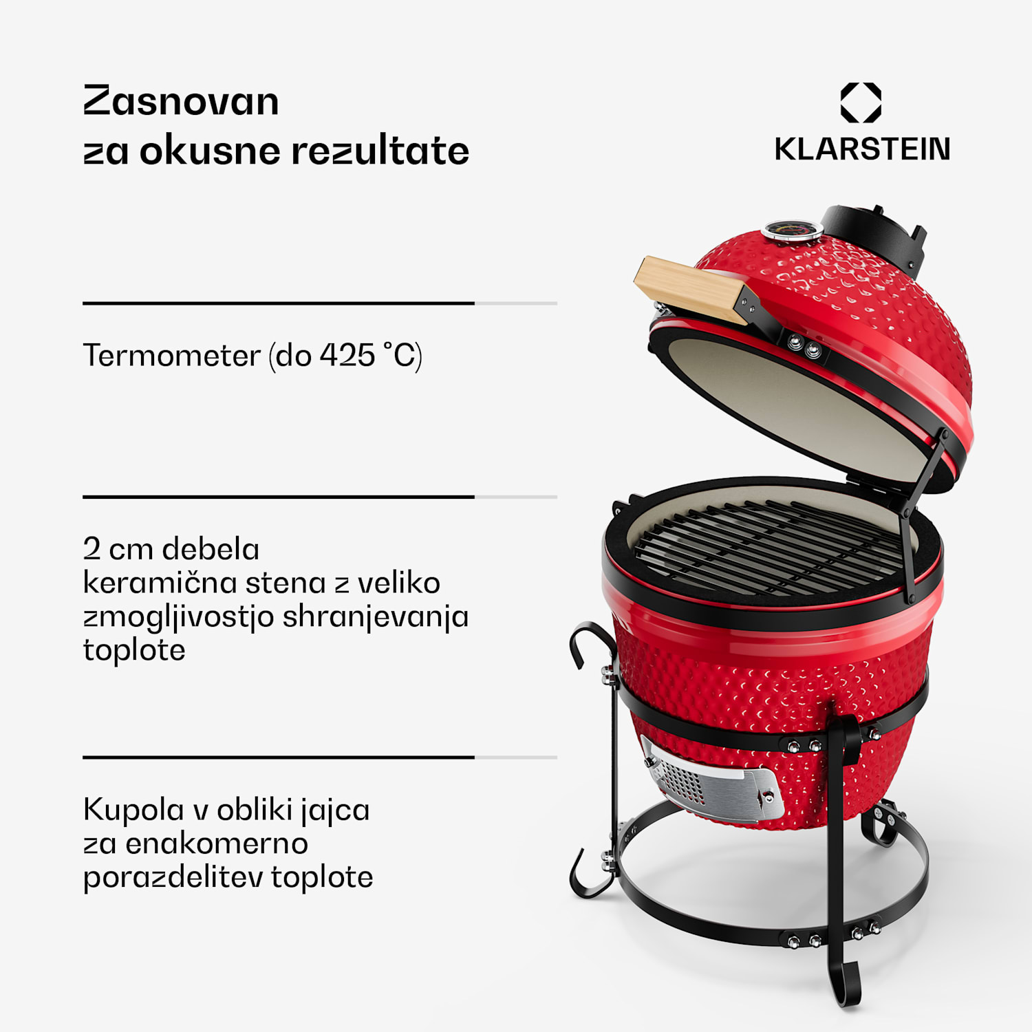 Princesize, kamado žar, keramični, 11", dimljenje, BBQ, počasno kuhanje, rdeča Rdeča