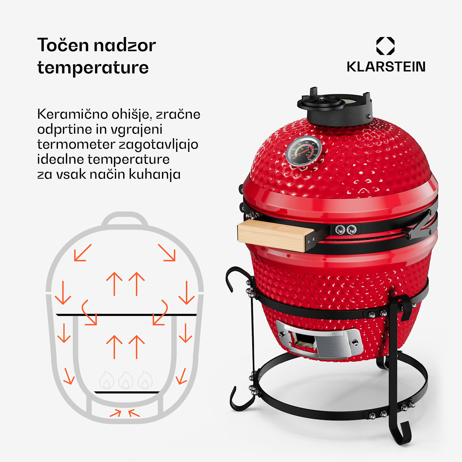 Princesize, kamado žar, keramični, 11", dimljenje, BBQ, počasno kuhanje, rdeča Rdeča