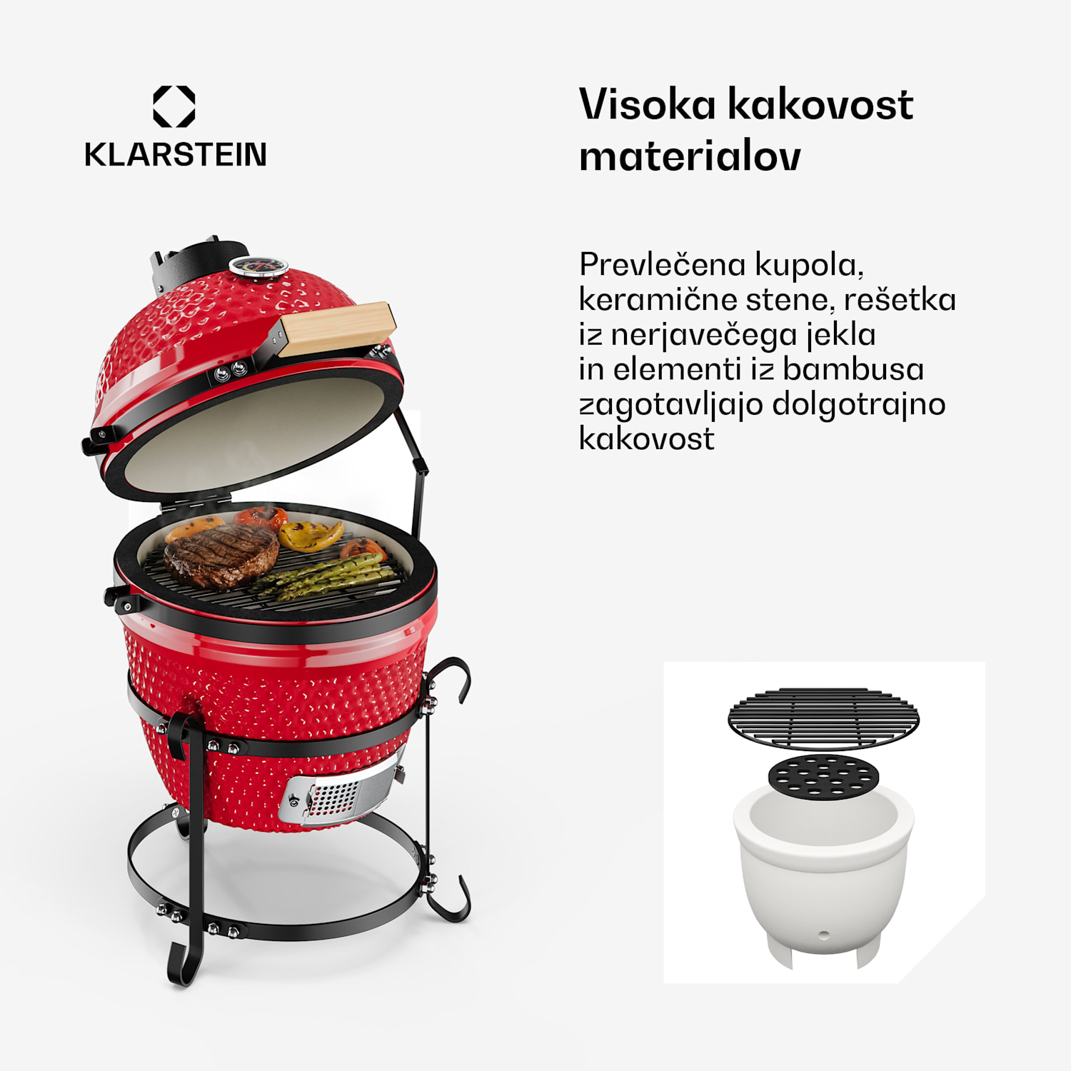 Princesize, kamado žar, keramični, 11", dimljenje, BBQ, počasno kuhanje, rdeča Rdeča