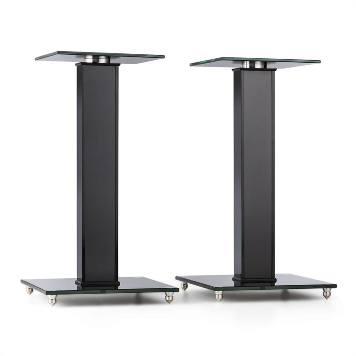 BS-03S-BK Standuri boxe Aluminiu sticla MDF canal de cablu incl. Spikes Lemn negru