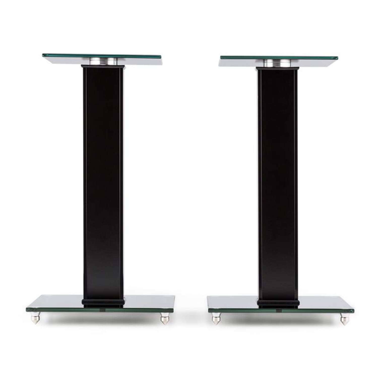 BS-03S-BK Standuri boxe Aluminiu sticla MDF canal de cablu incl. Spikes Lemn negru