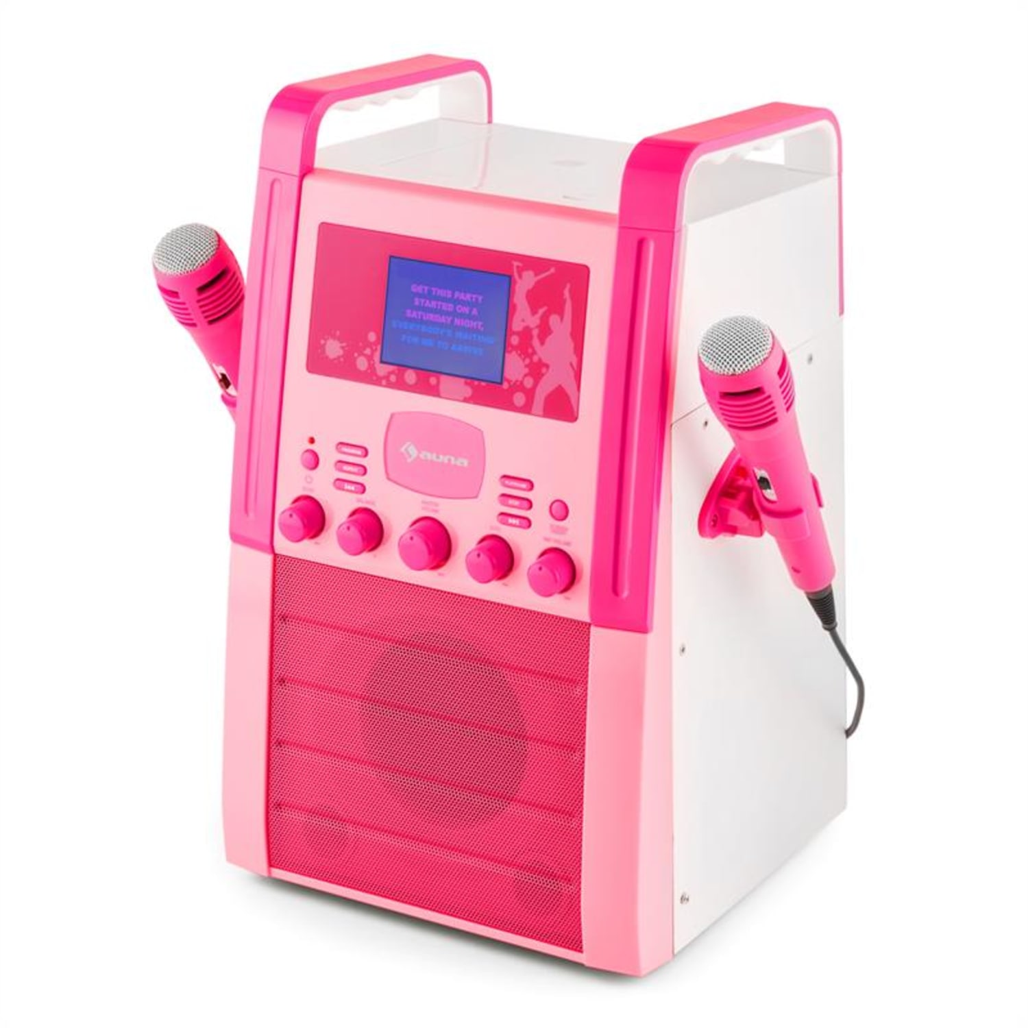 KA8P-V2 PK karaoke renszer CD lejátszóval, AUX, 2 mikrofon, rózsaszín