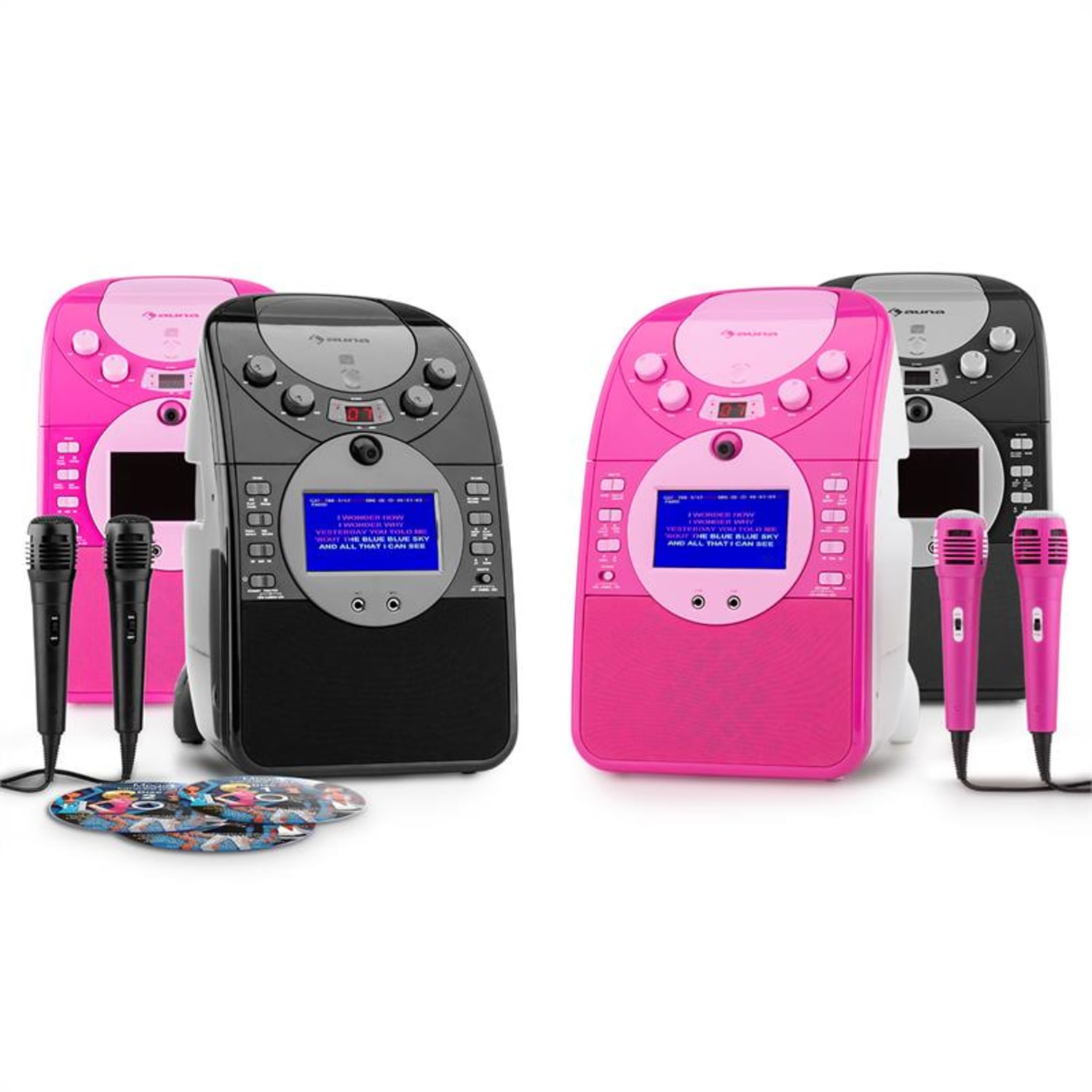 ScreenStar Impianto Karaoke Videocamera CD USB SD MP3 2 x Microfoni Rosa Senza CD Set | Pink