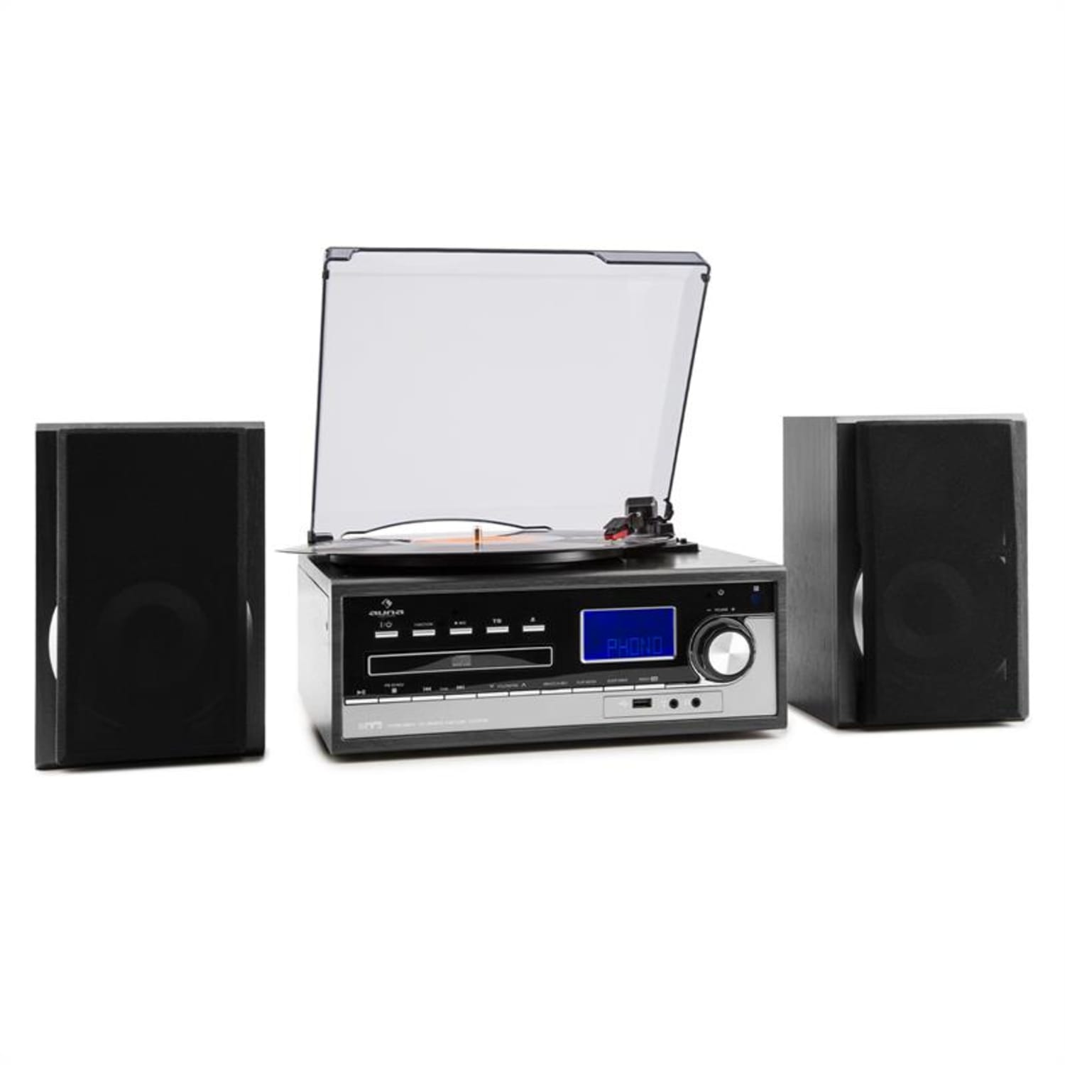 Blackwood Equipo estéreo Tocadiscos USB MP3 Codificación CD Casete FM AUX Negro