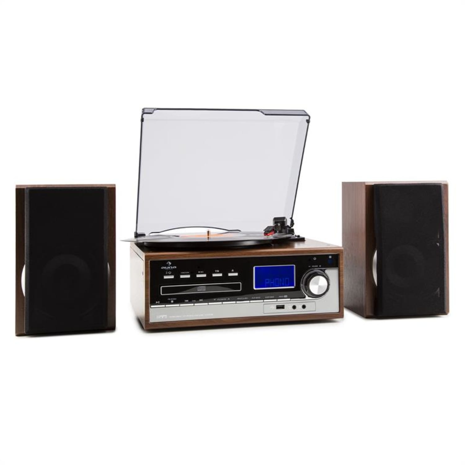 Deerwood Equipo estéreo Tocadiscos USB MP3 Codificación CD Casete FM AUX Marrón