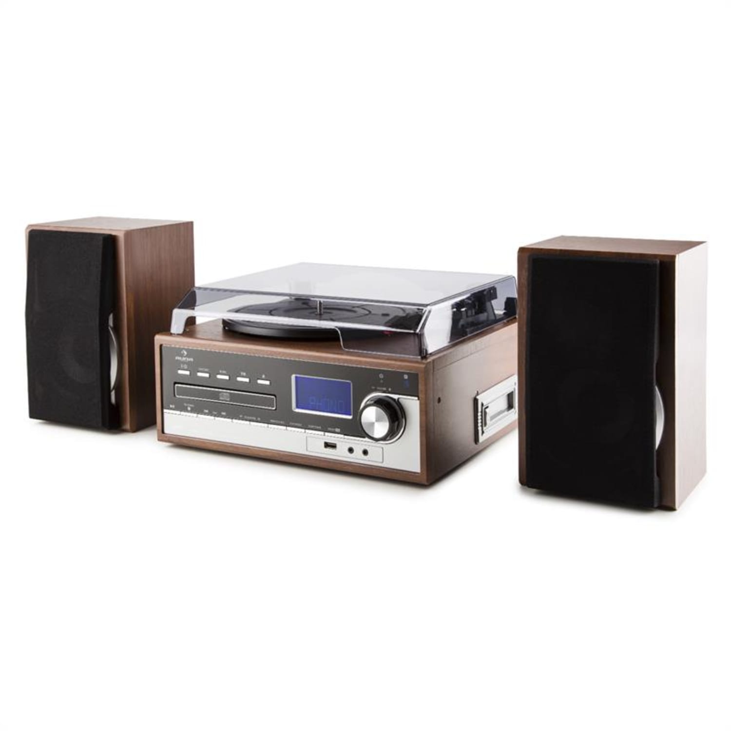 Deerwood Equipo estéreo Tocadiscos USB MP3 Codificación CD Casete FM AUX Marrón