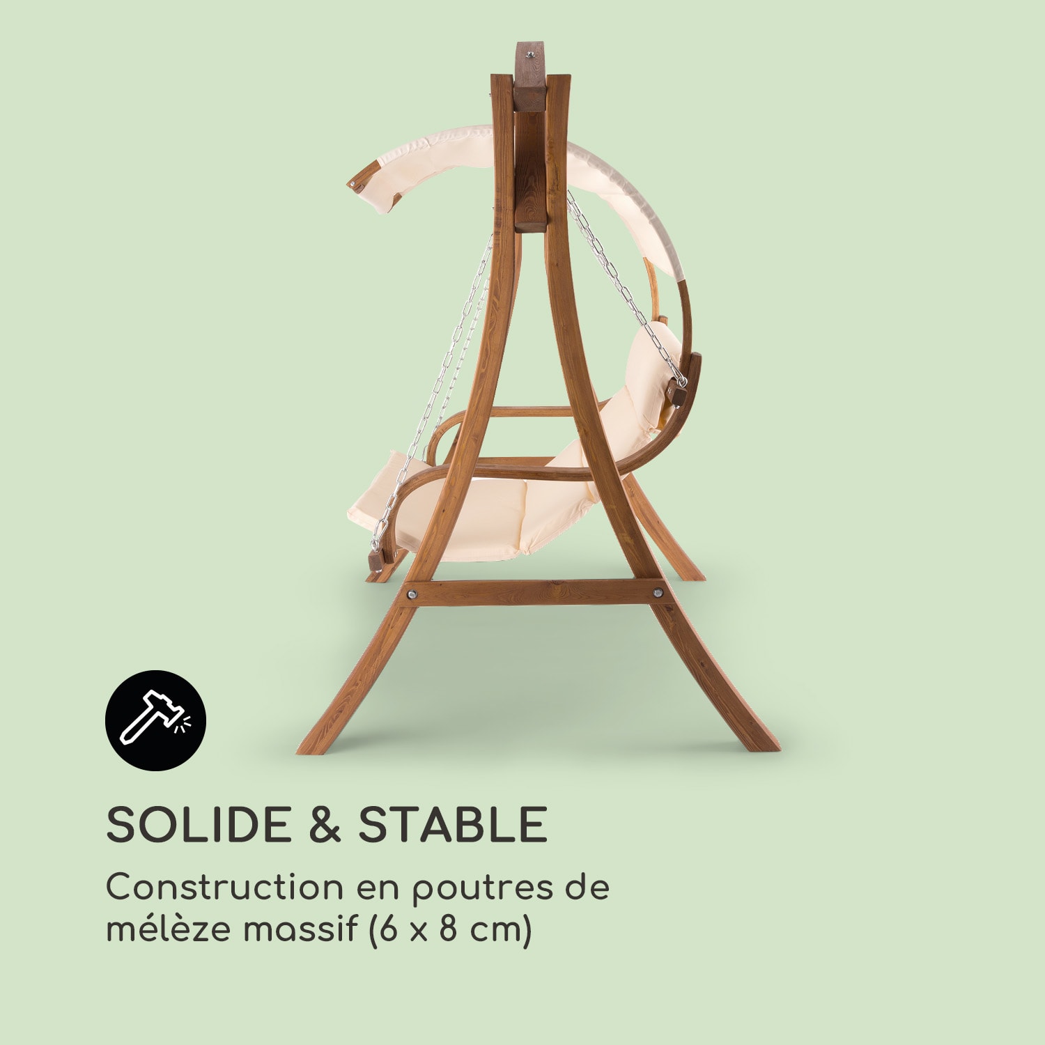 Maui Balancelle110 cm 2 places voile d ombrage Polyester Mélèze Crème Vintage