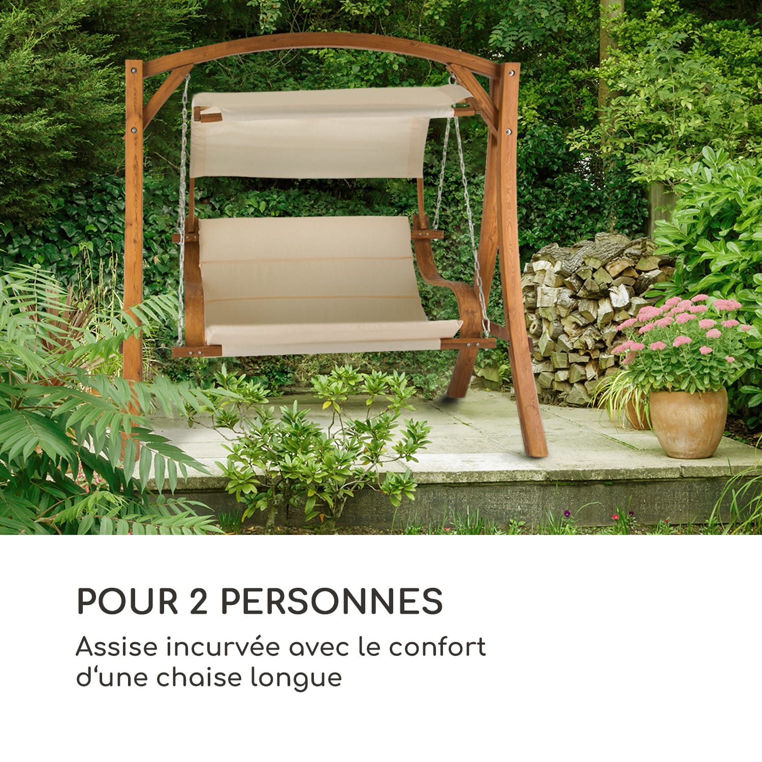 Maui Balancelle110 cm 2 places voile d ombrage Polyester Mélèze Crème Vintage