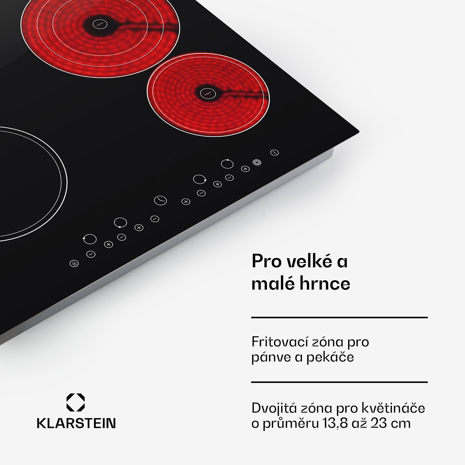 Virtuoso, sklokeramická varná deska, vestavná, 6500 W, 4 zóny, 59 x 52 cm 60 cm | Trojitý | Bezrámový