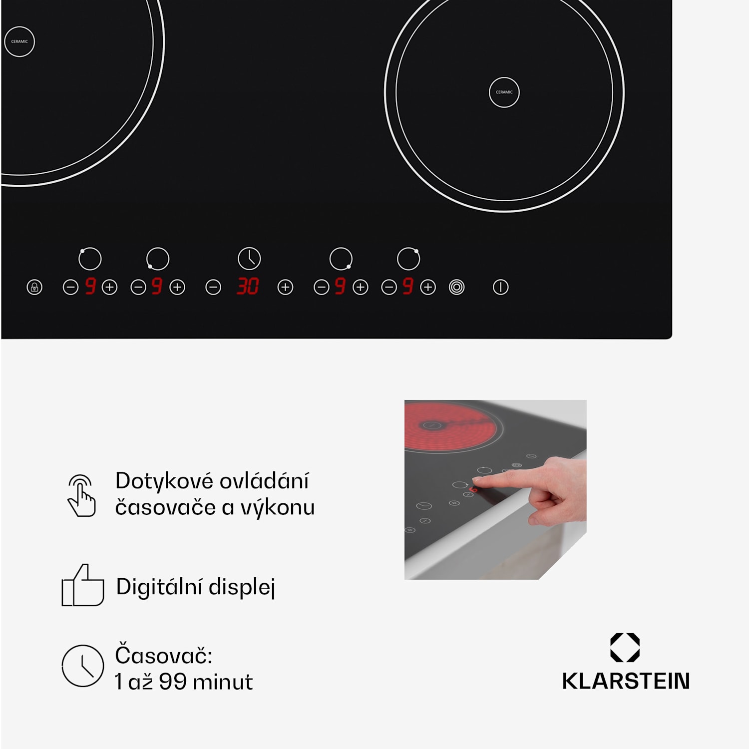 Virtuoso, sklokeramická varná deska, vestavná, 6500 W, 4 zóny, 59 x 52 cm 60 cm | Trojitý | Bezrámový