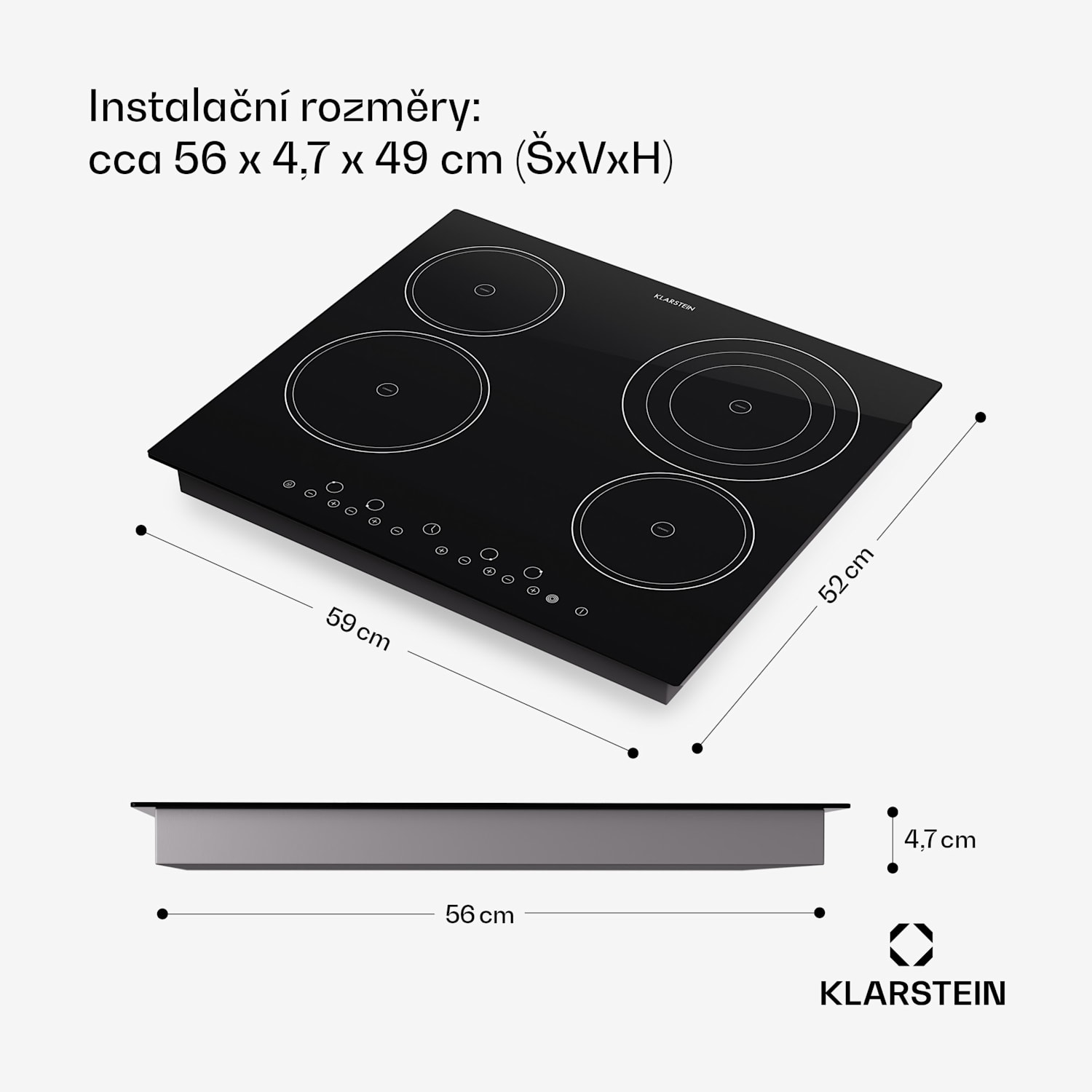 Virtuoso, sklokeramická varná deska, vestavná, 6500 W, 4 zóny, 59 x 52 cm 60 cm | Trojitý | Bezrámový