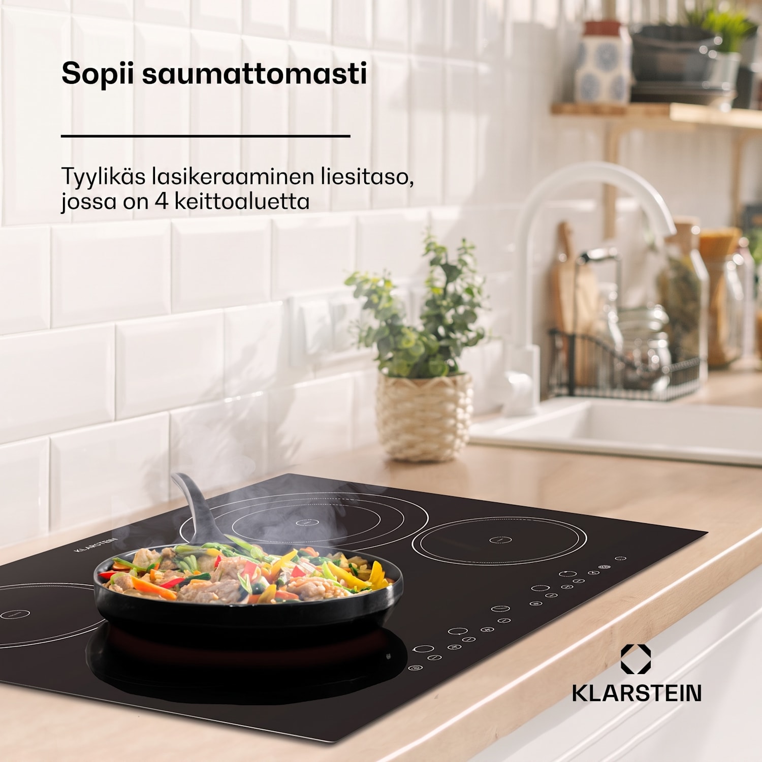 Virtuosa keraamien keittolevy liesitaso 6500W 59x52cm 4 aluetta lasikeramiikka 60 cm | Kolminkertainen | Kehyksetön