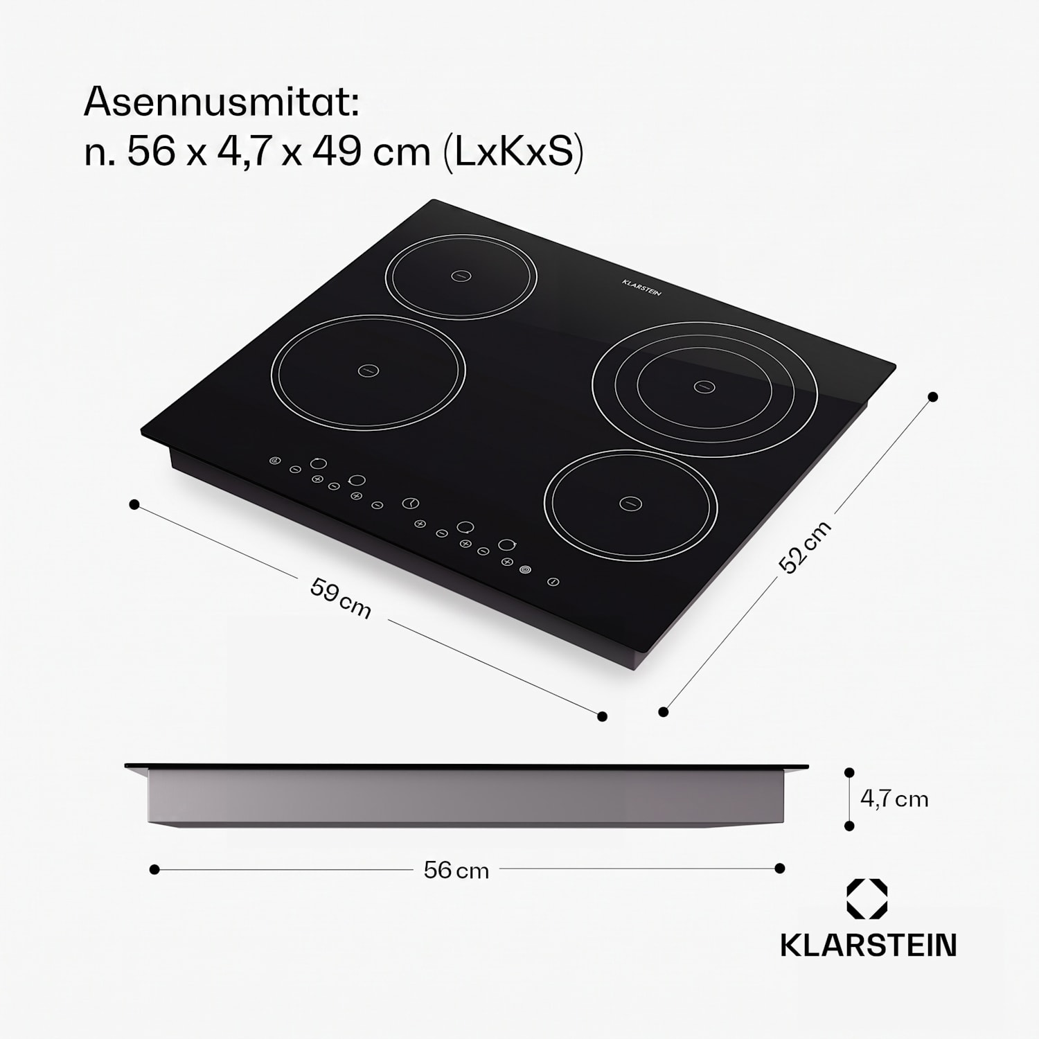 Virtuosa keraamien keittolevy liesitaso 6500W 59x52cm 4 aluetta lasikeramiikka 60 cm | Kolminkertainen | Kehyksetön