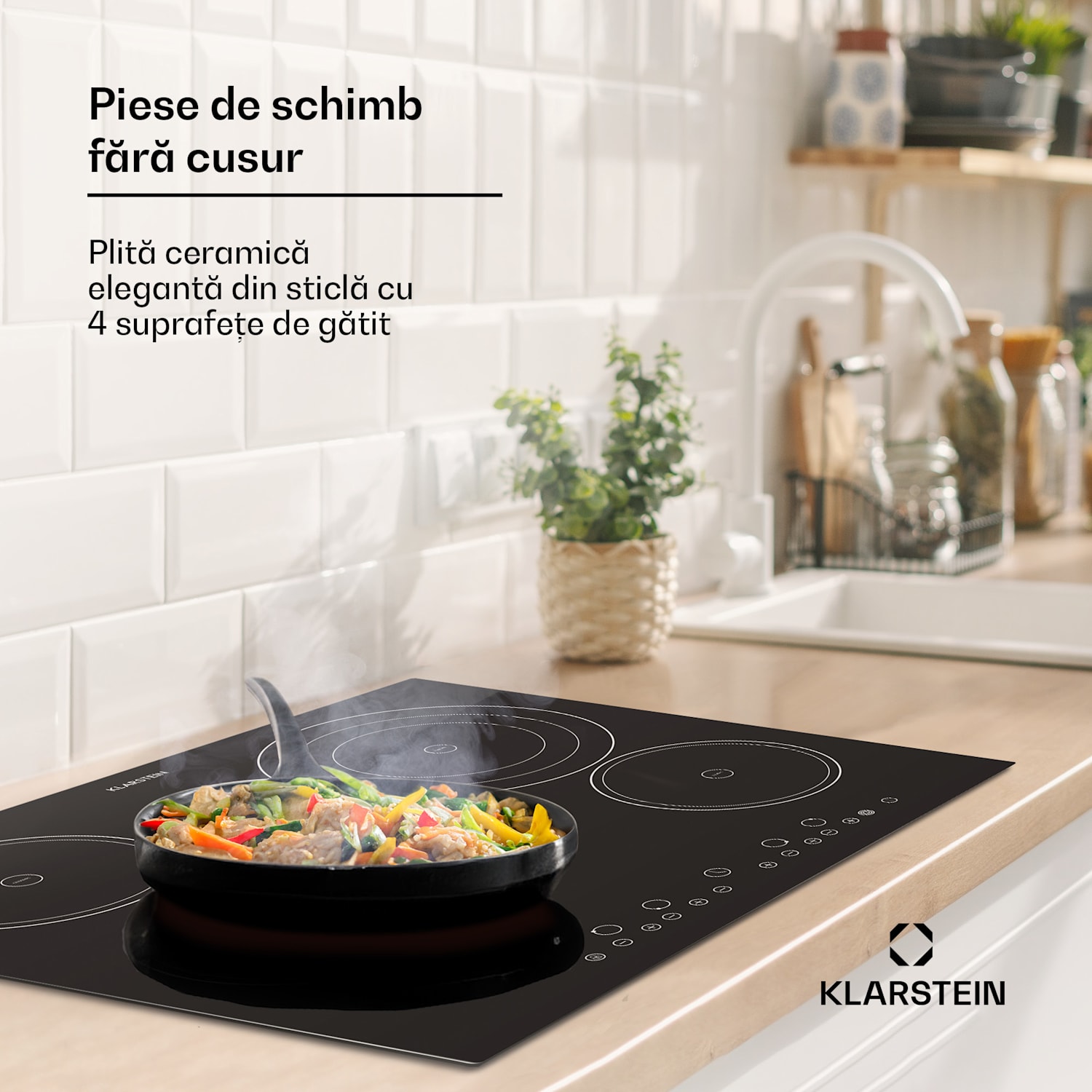 Virtuosa aragaz cu placă ceramică construit cu Plita 4 zone sticlă ceramică 59x52cm 6500W 60 cm | Triplu | Fără ramă