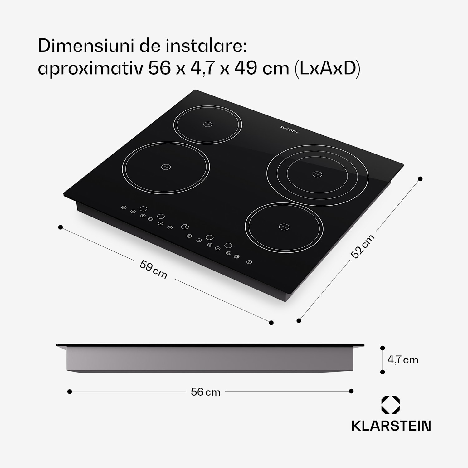Virtuosa aragaz cu placă ceramică construit cu Plita 4 zone sticlă ceramică 59x52cm 6500W 60 cm | Triplu | Fără ramă