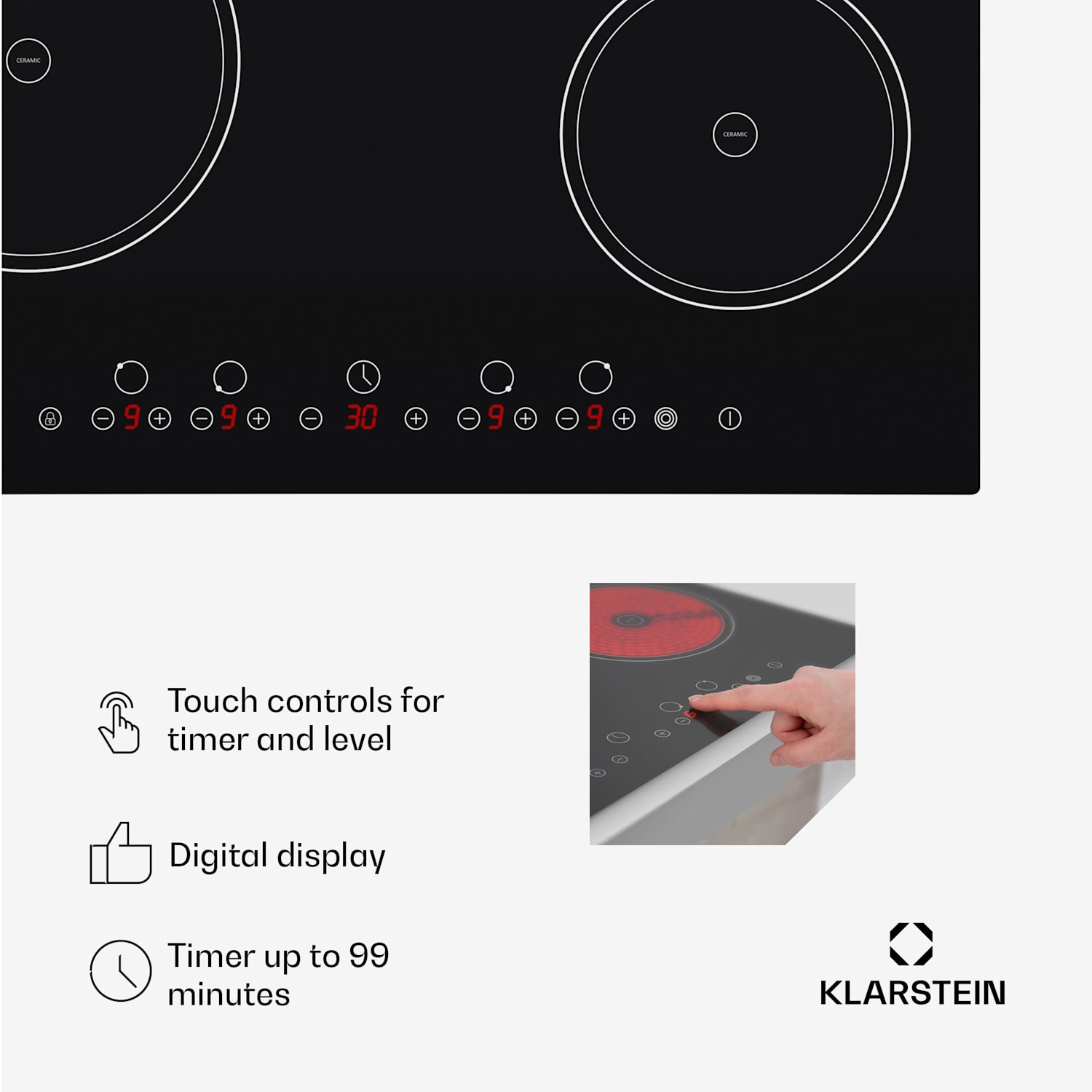 Virtuosa keraamien keittolevy liesitaso 6500W 59x52cm 4 aluetta lasikeramiikka 60 cm | Kolminkertainen | Kehyksetön