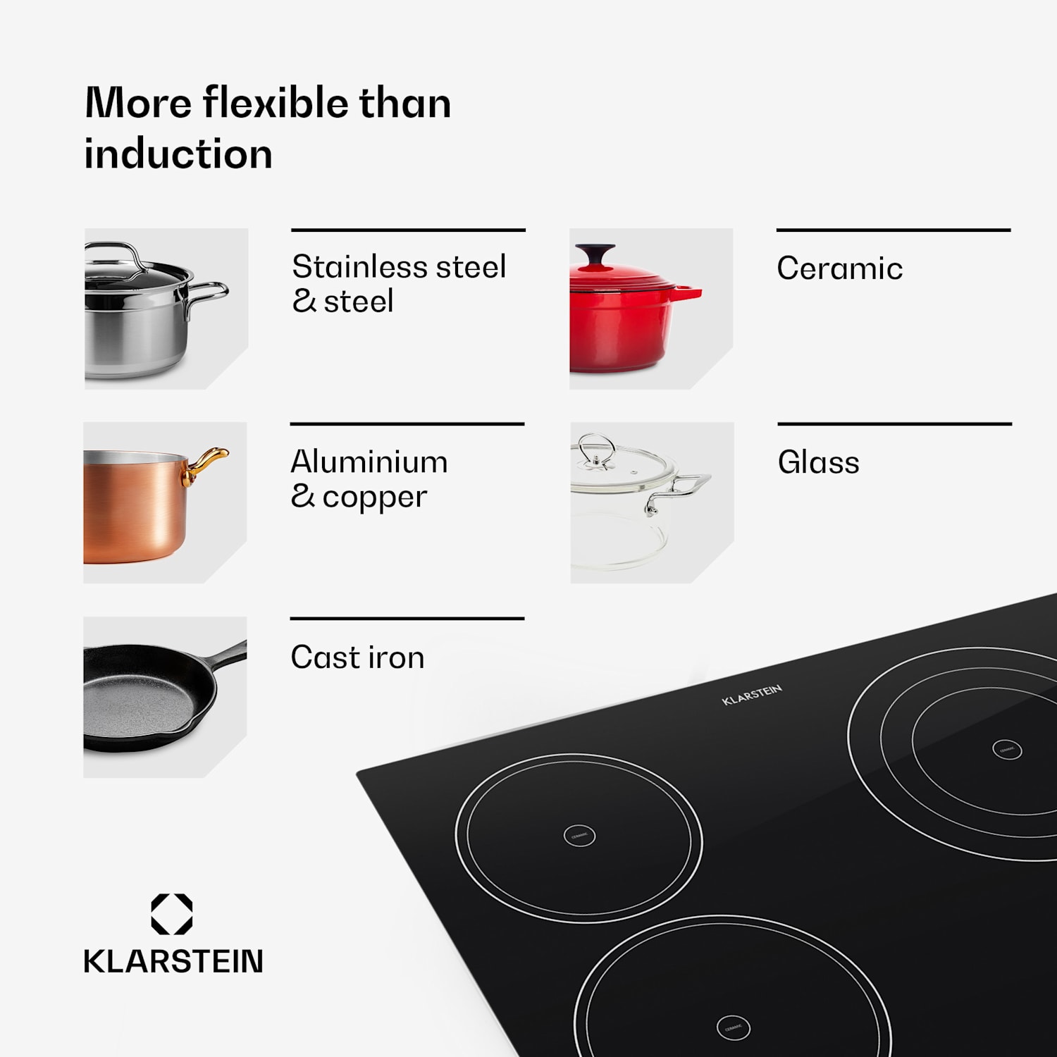 Virtuosa keraamien keittolevy liesitaso 6500W 59x52cm 4 aluetta lasikeramiikka 60 cm | Kolminkertainen | Kehyksetön