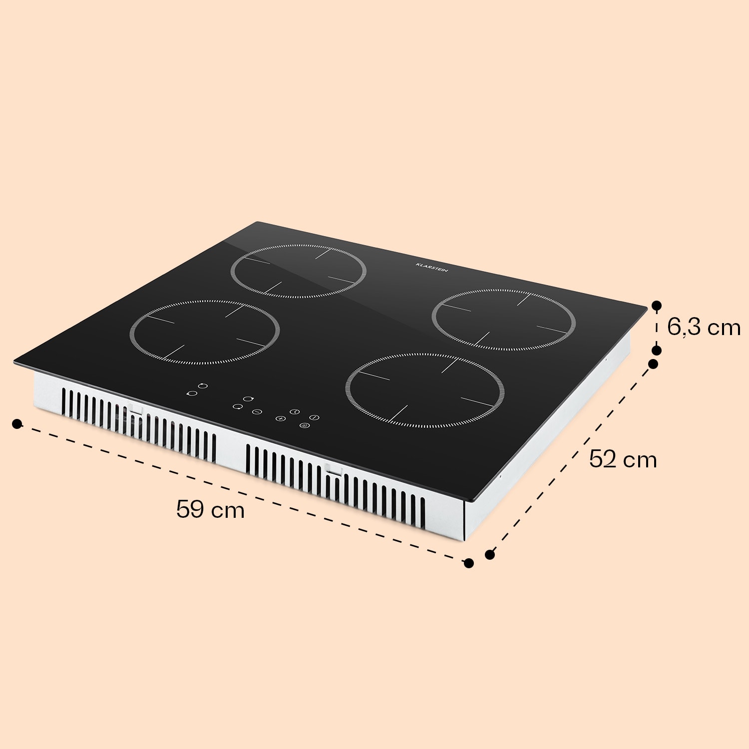 Virtuosa Inductiekookveld Inbouwkookveld 7000 W 59x52 cm 4 Zones Glas 