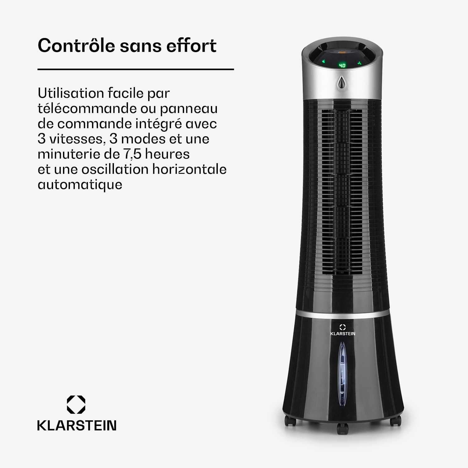 Skyscraper Ice 4-in-1 Rafraîchisseur d'air et  Ventilateur 180 m³/h 30 W Oscillation mobile Télécommande 180 m³/h | Non | Crna