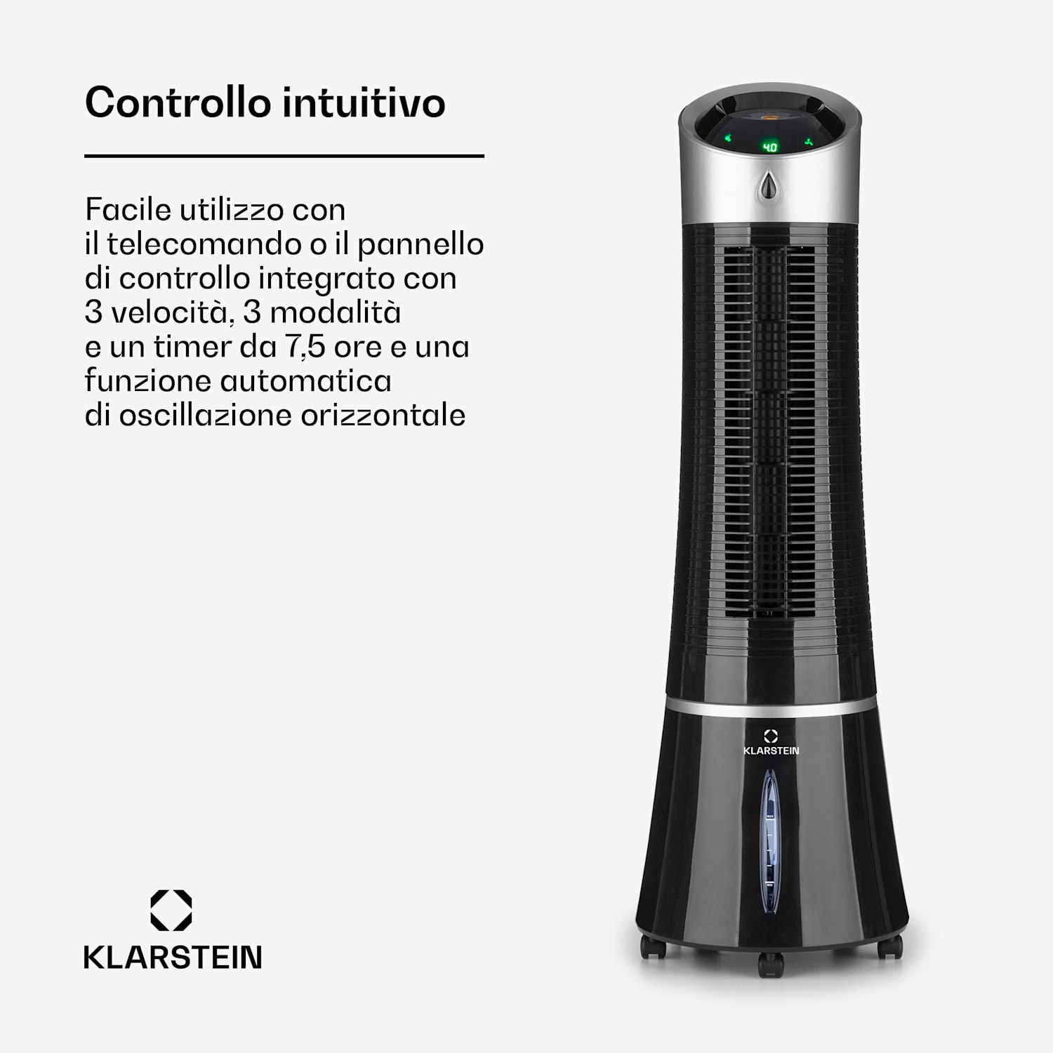 Skyscraper Ice - Ventilatore e raffrescatore evaporativo 4 in 1, 180 m³/h, oscillazione, portatile, telecomando 180 m³/h | Ei | Preto