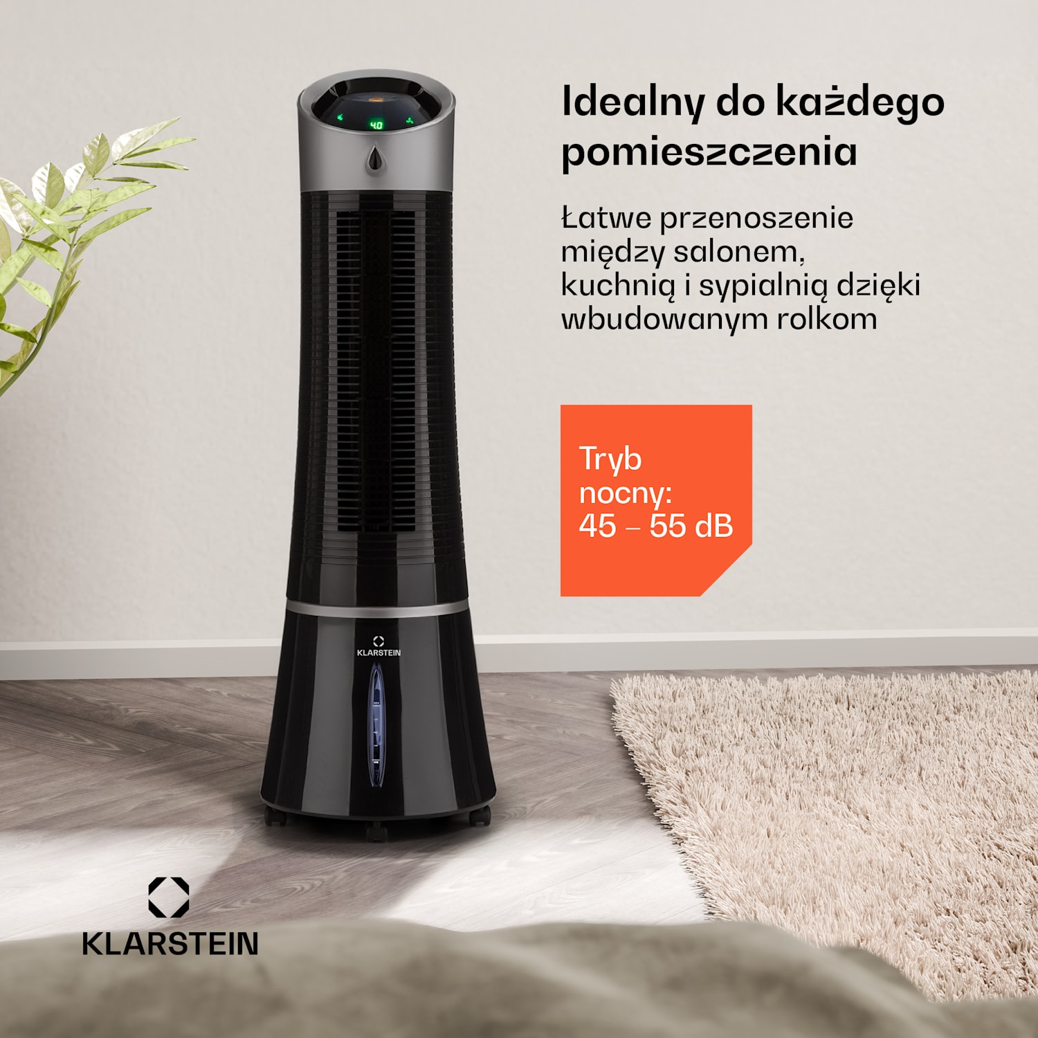 Skyscraper Ice, klimator 4 w 1, wentylator, oczyszczacz powietrza, nawilżacz powietrza, 180 m³/h, 30 W, oscylacja, przenośny, pilot 180 m³/h | Nee | Črna