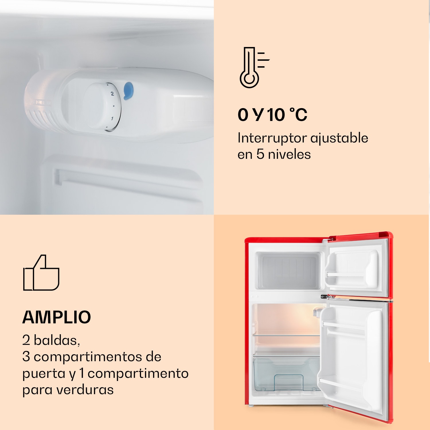 Combi frigorífico y congelador Monroe 61/24 litros 0 - 10 °C 70 vatios Rojo