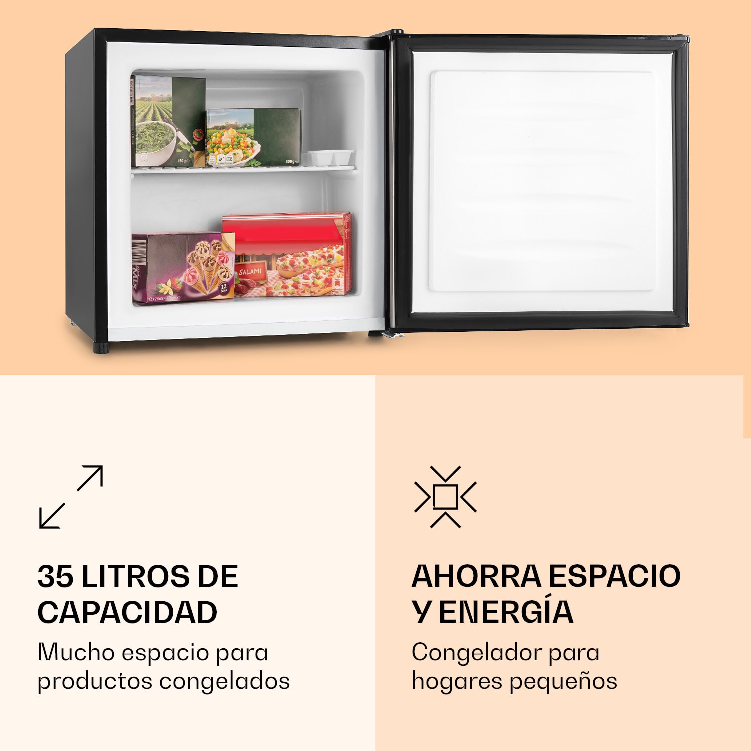 Congelador Garfield, congelador en forma de cubo, 4 estrellas, 35 L, 65 W, 2 niveles, acero inoxidable 