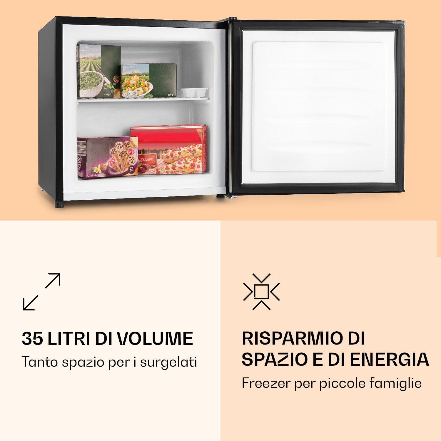 Garfield - Freezer 4 stelle, 35 L, 65 W 2 livelli, acciaio inox 