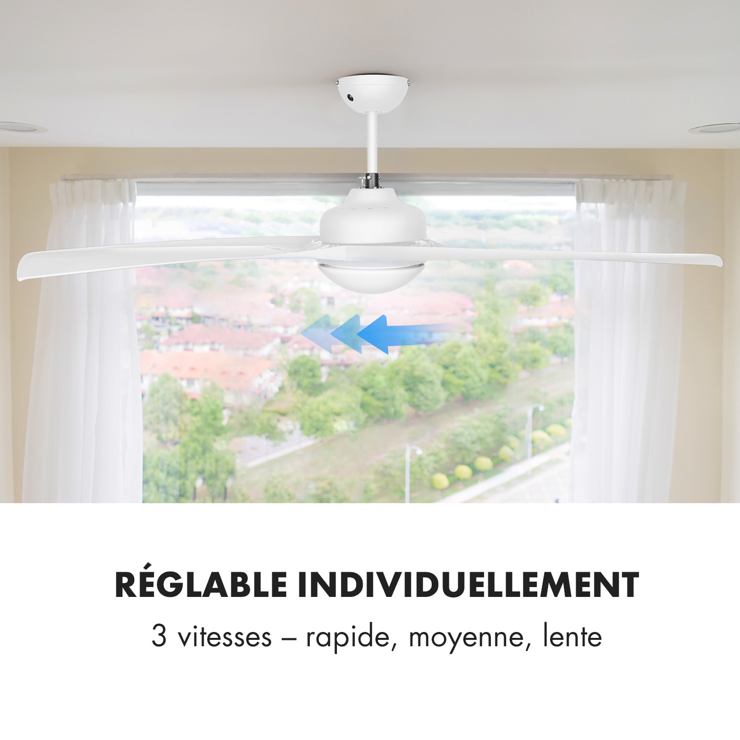 Figo ventilateur de plafond 52" 55 W plafonnier 2x42 W télécommande blanc 132 cm (pièces de 13 à 25 m²) | Télécommande | Blanc