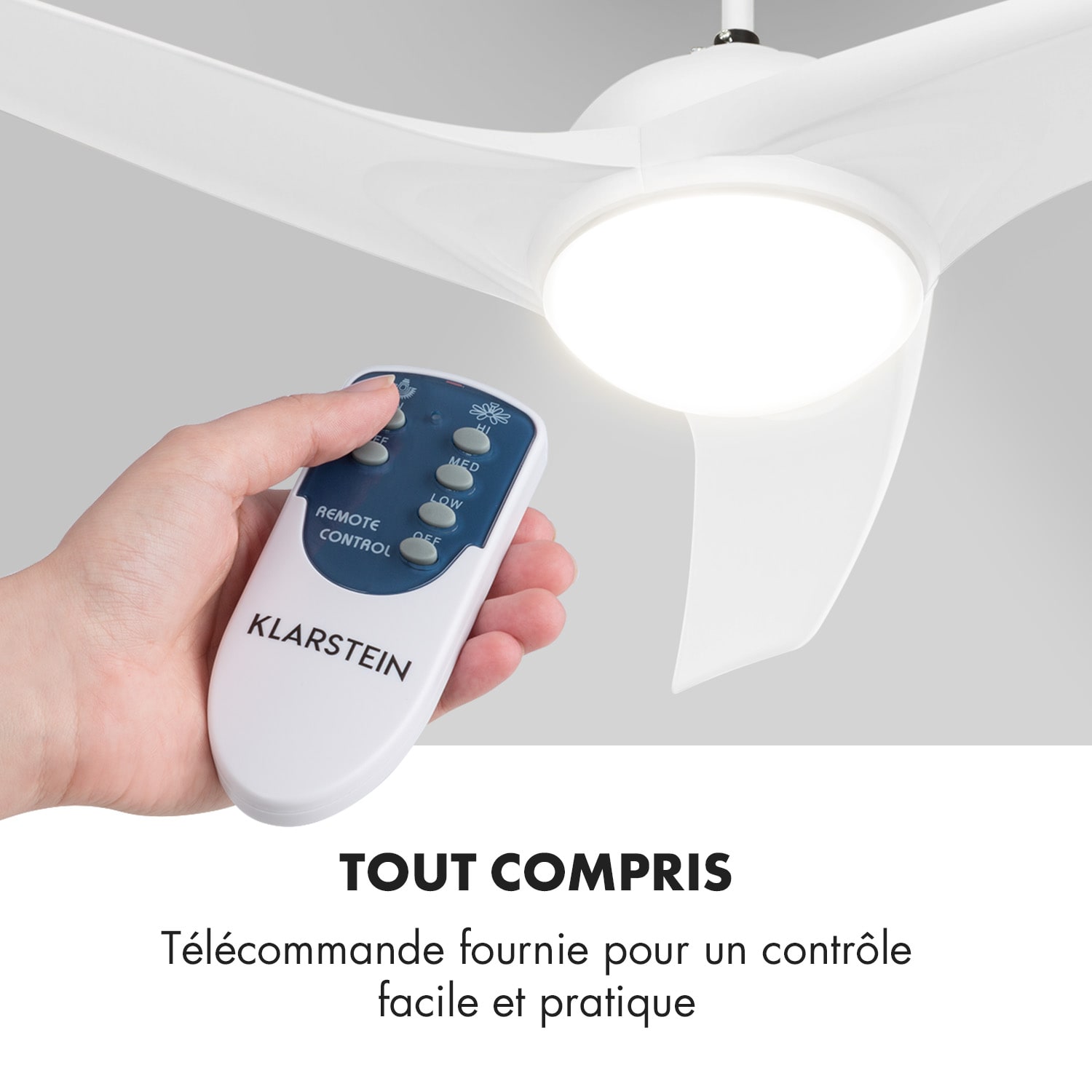 Figo ventilateur de plafond 52" 55 W plafonnier 2x42 W télécommande blanc 132 cm (pièces de 13 à 25 m²) | Télécommande | Blanc